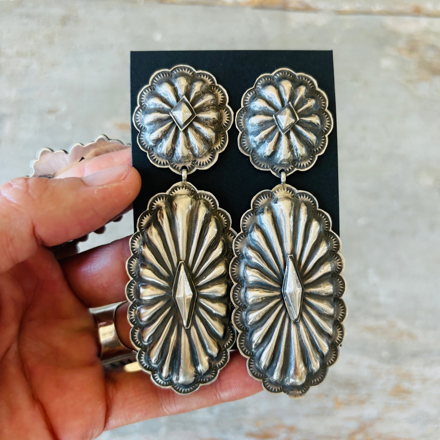 Navajo Rita Lee Sterling Silver & Concho Earrings