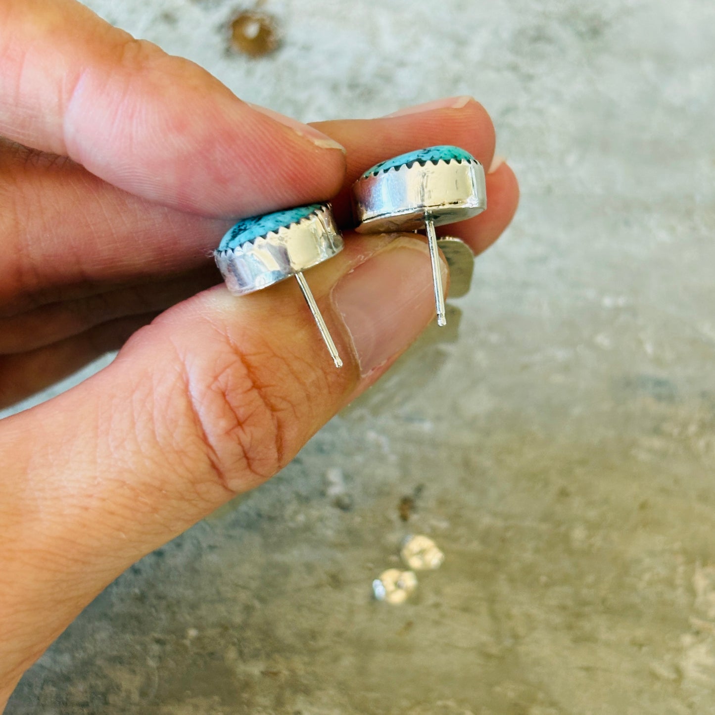 Navajo Lydia Begay Sterling Silver & Kingman Feather Earrings