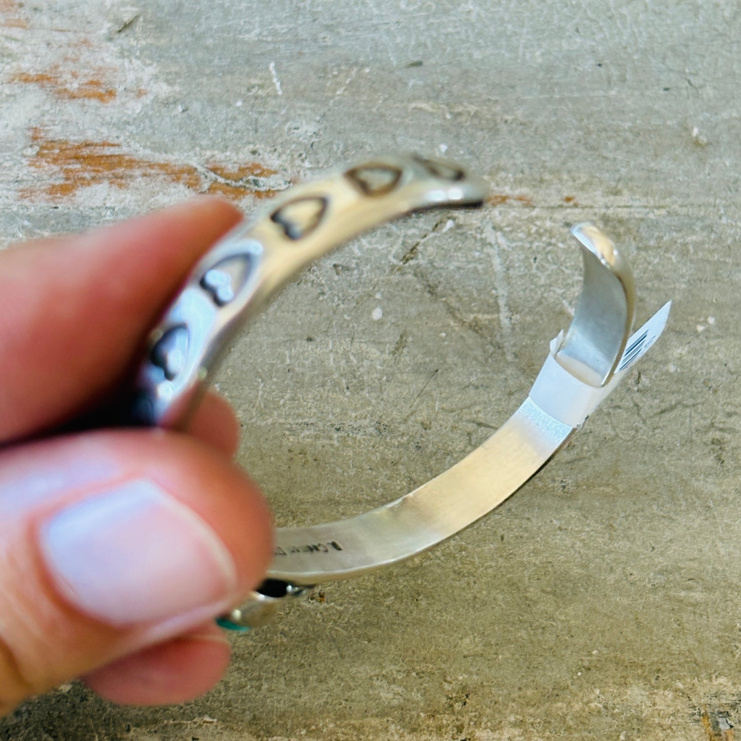 Navajo Darrell Cadman Sterling Silver & Lone Mountain Turquoise Hearts Stacker Cuff