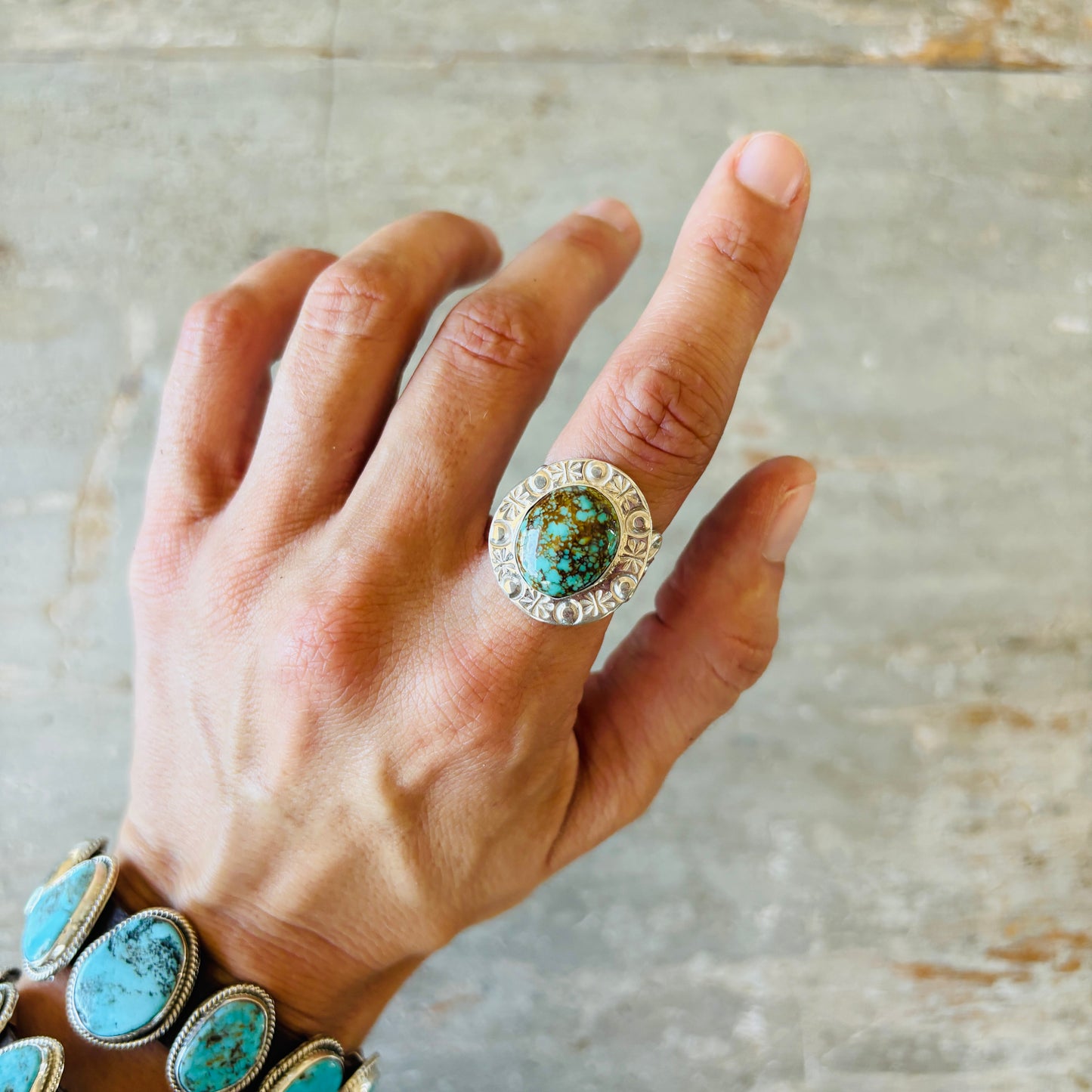 Navajo Jones Bahe Sterling Silver & Sonoran Gold Floral Ring