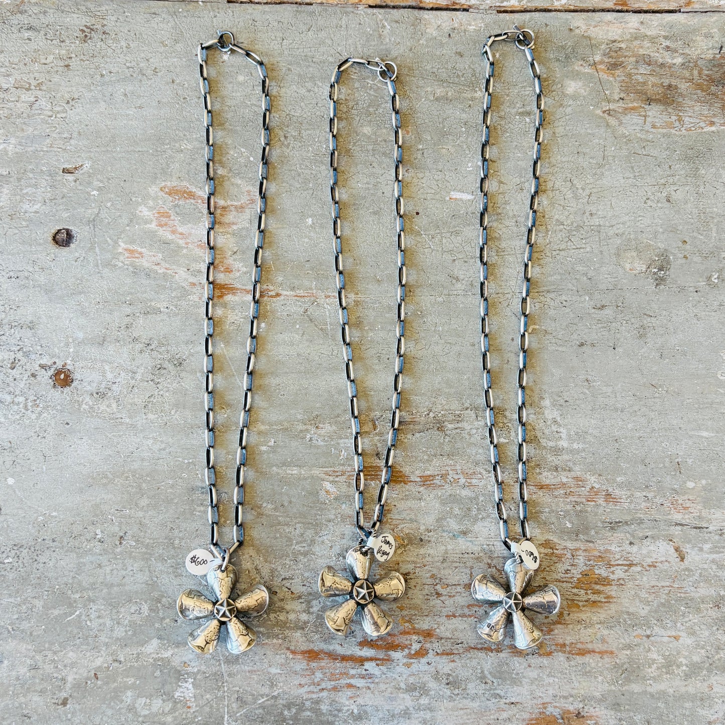 Navajo James Begay Sterling Silver Flower Coin Necklaces
