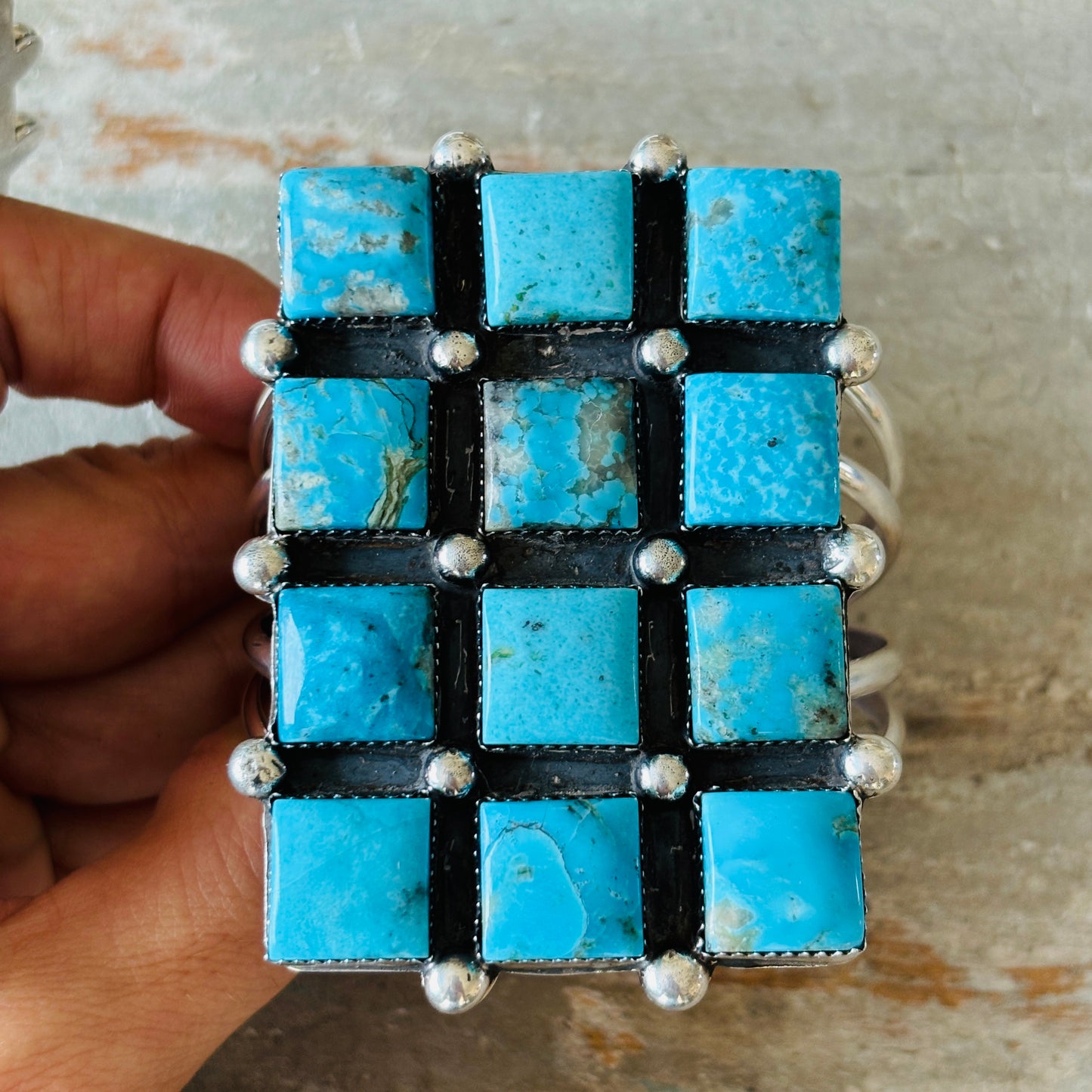 Navajo Lorenzo & Jerilyn Chee Sterling Silver & Kingman Turquoise Statement Cuff