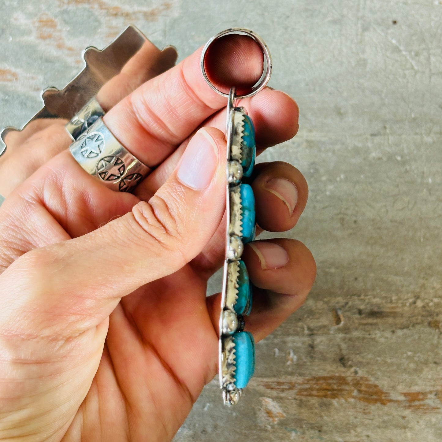 Navajo Lorenzo & Jerilyn Chee Sterling Silver & Kingman Turquoise Statement Pendant