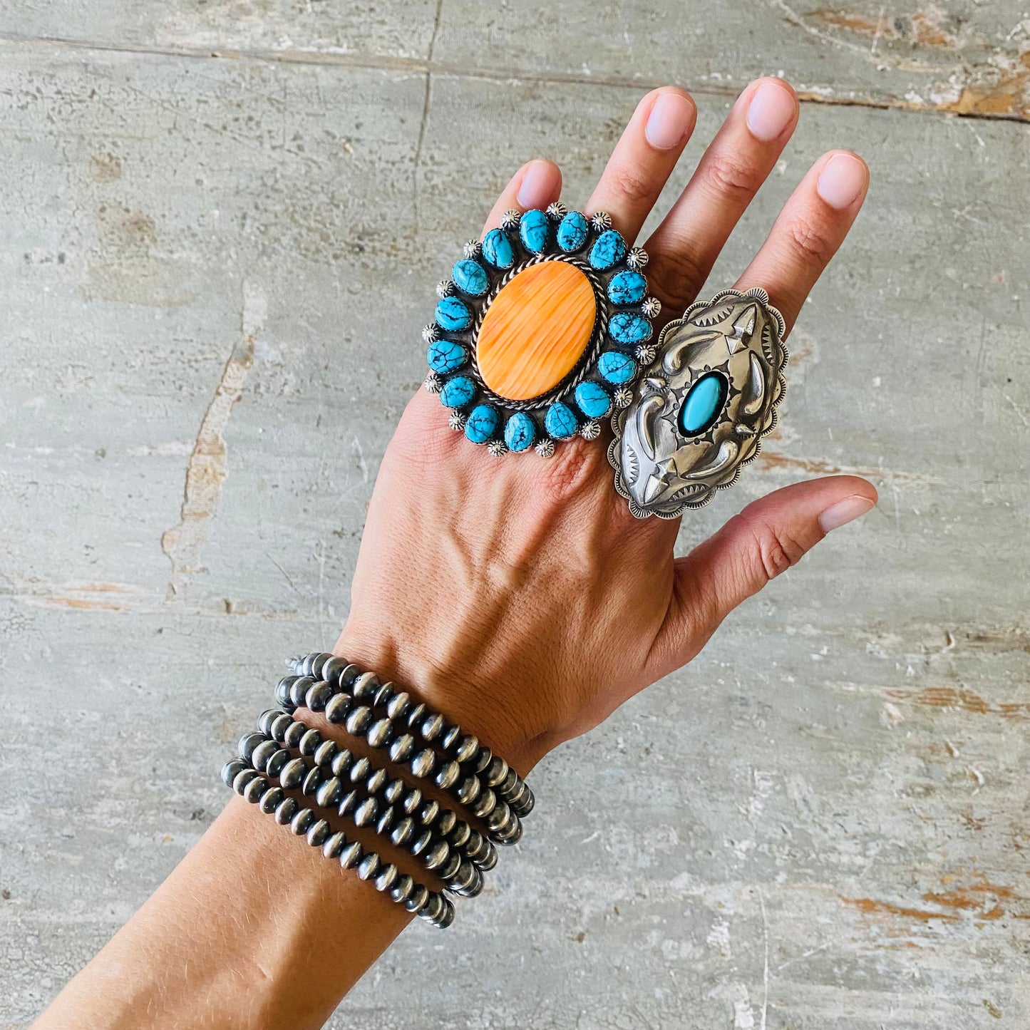 Navajo Glenn Livingston Sterling Silver & Turquoise Shadowbox Ring