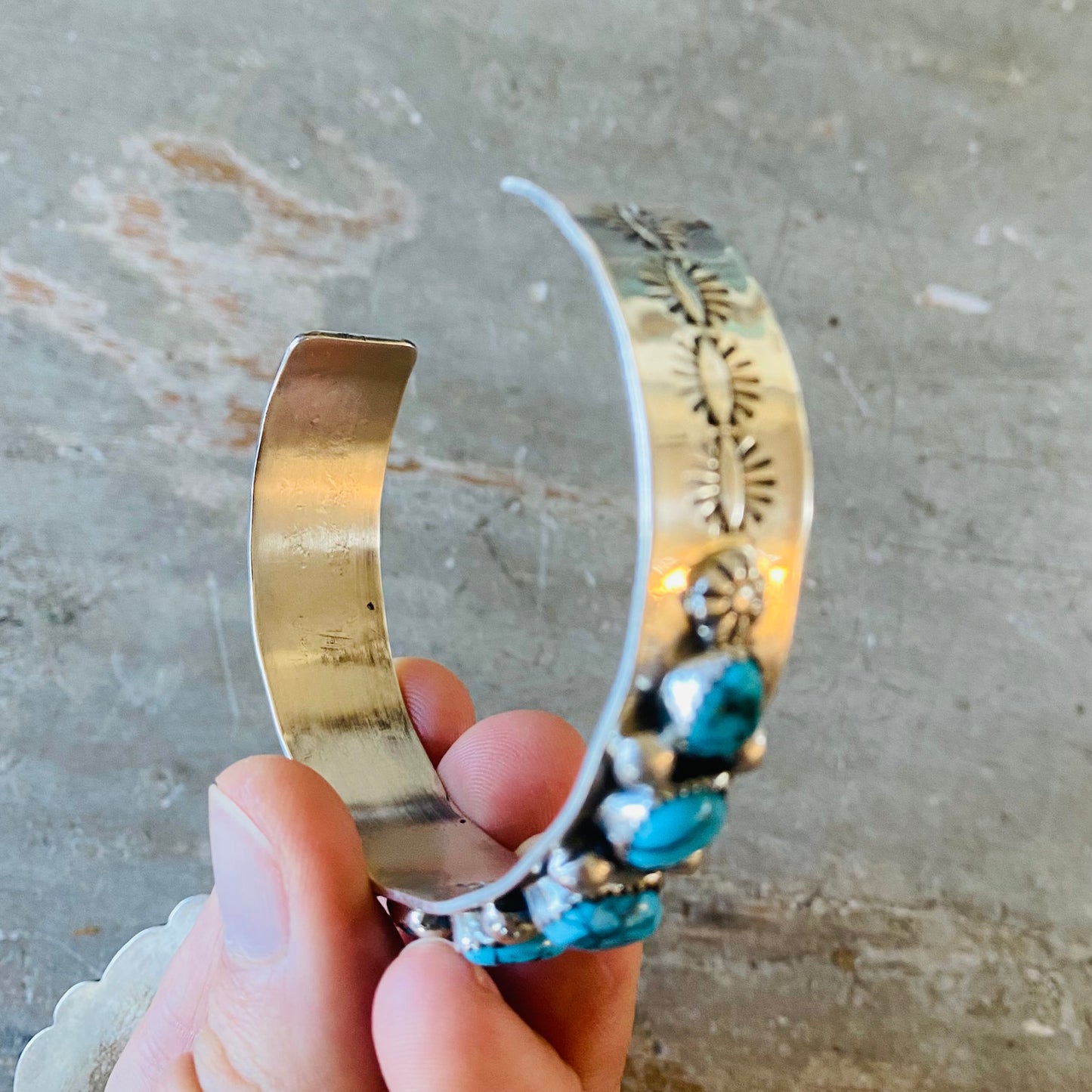 Navajo Lorenzo Jerilyn Chee Sterling Silver & Kingman Turquoise Stacker Cuff