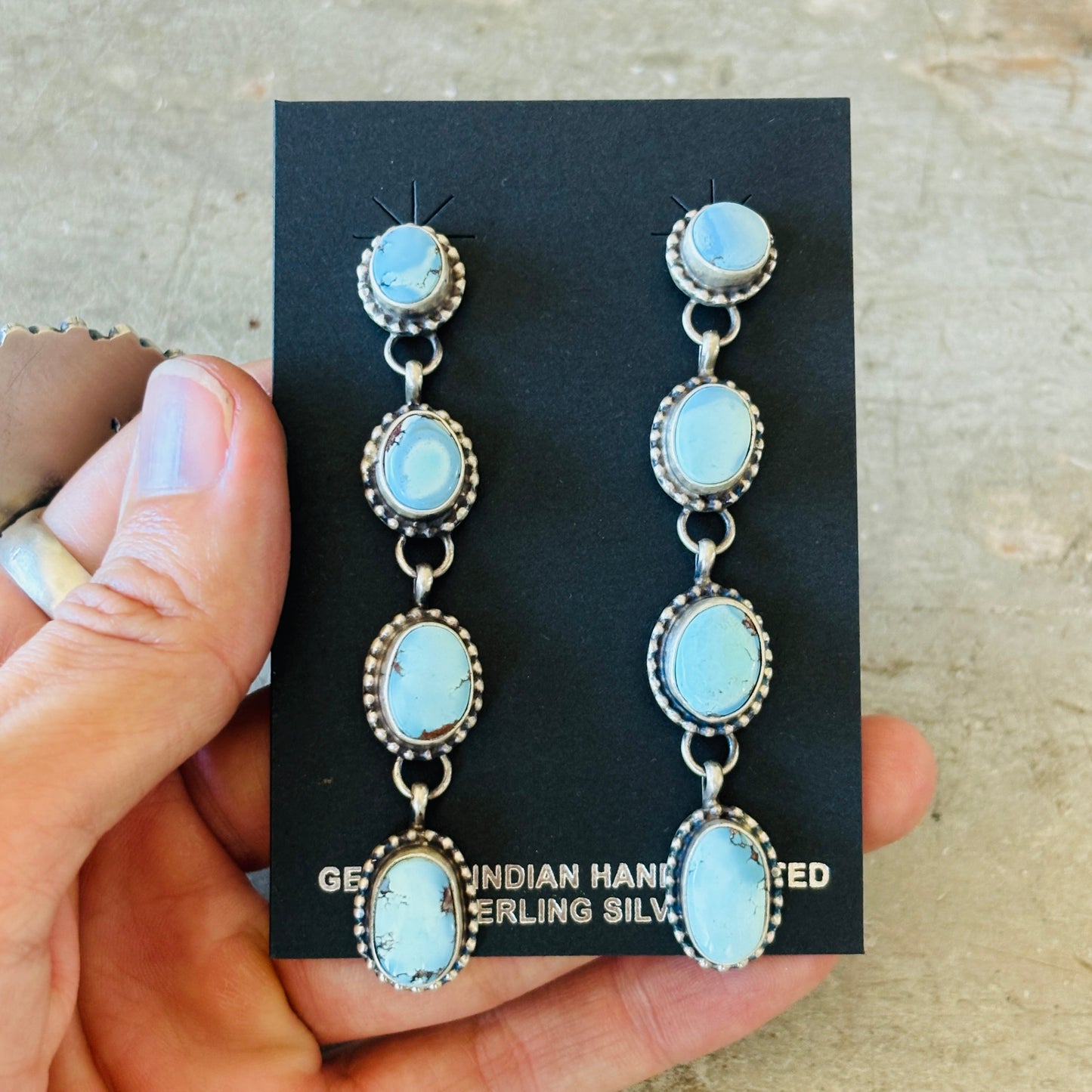 Navajo Signed Sterling Silver & Golden Hills Turquoise Earrings