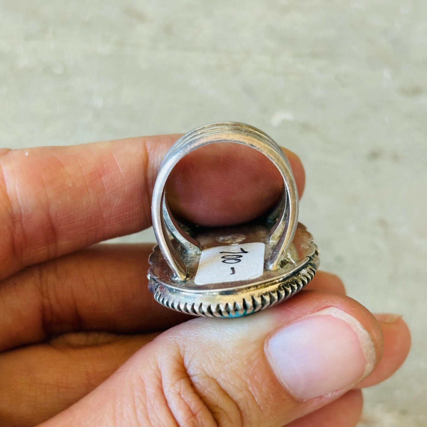 Navajo Floyd Parkhurst Sterling Silver & Lone Mountain Turquoise Ring