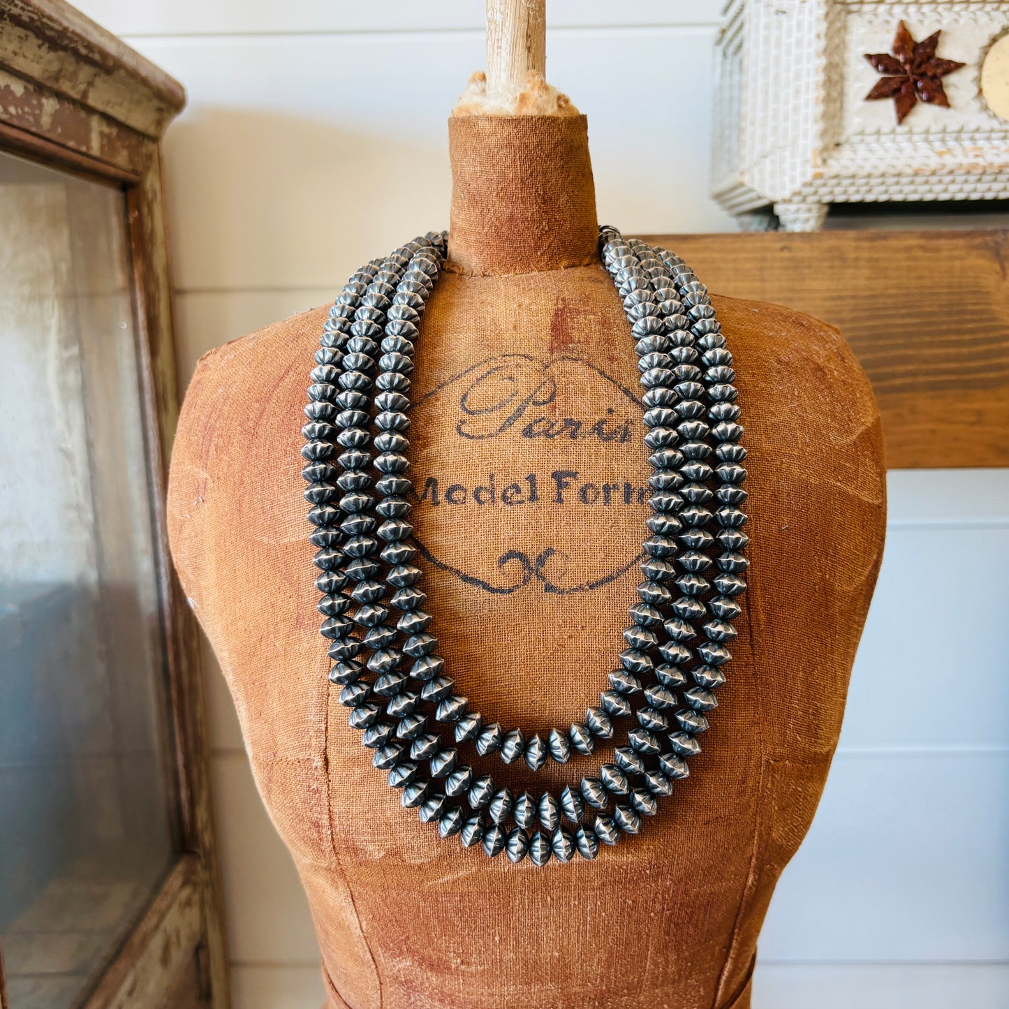 Navajo Austin Haley Sterling Silver 7mm Pumkin Beads Handmade Pearls Necklaces