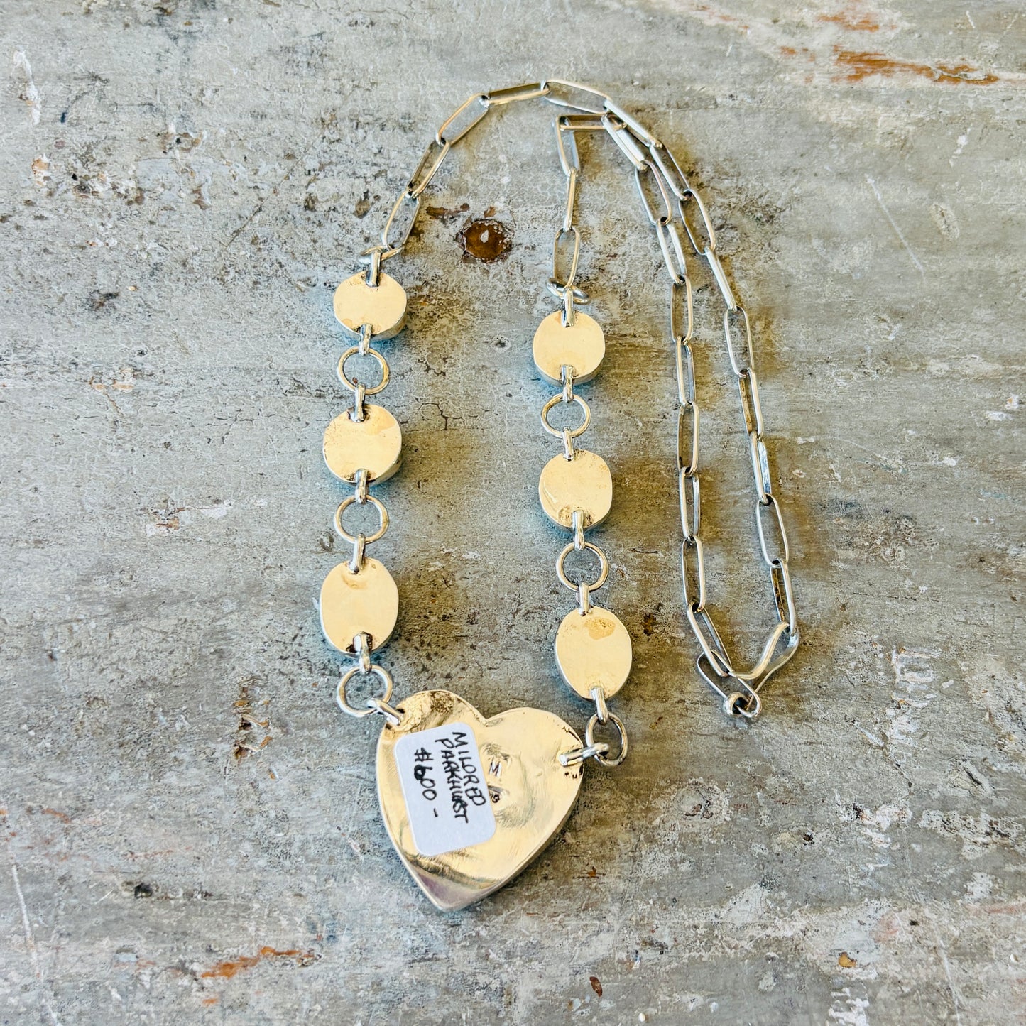 Navajo Mildred Parkhurst Sterling Silver - Ceremonial Kingman - Blue Ridge Turquoise Heart Necklace