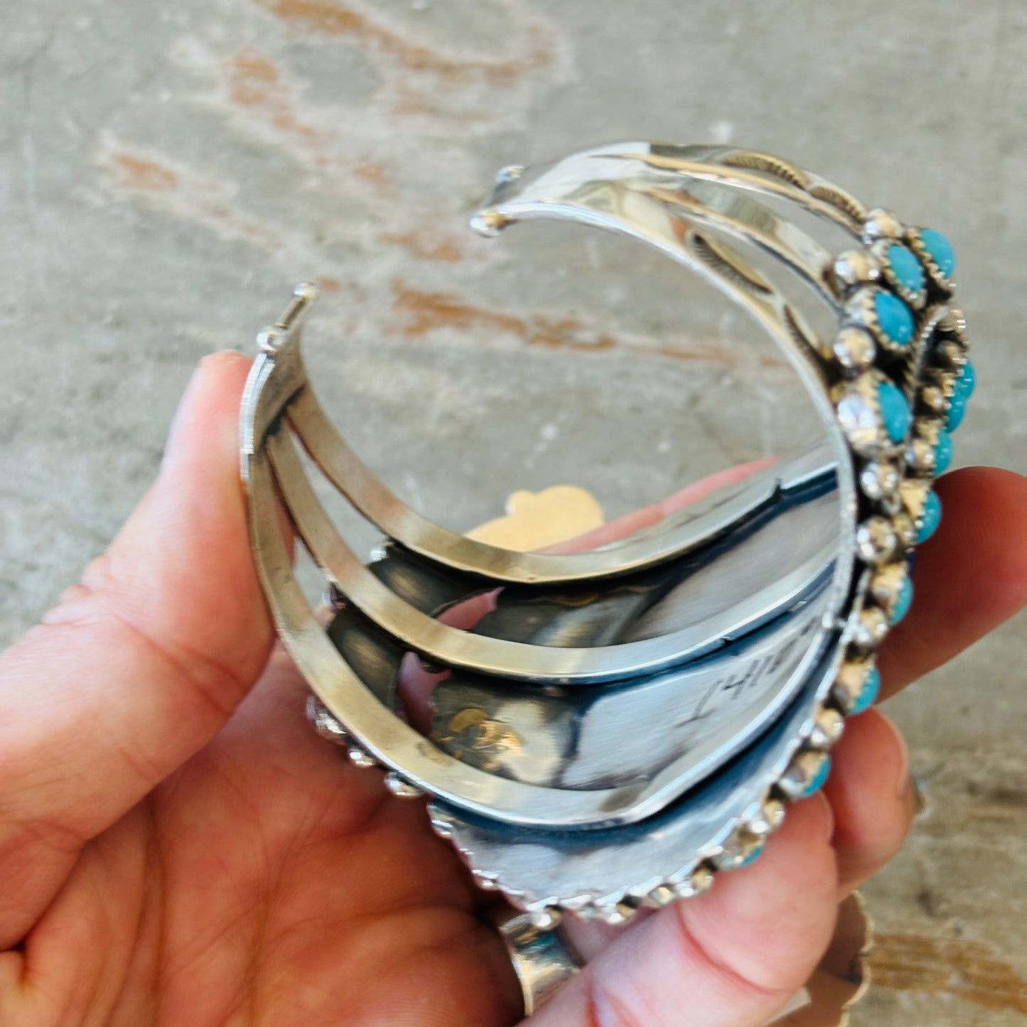 Navajo Lily Kee Sterling Silver Multi Stone Cluster Cuff