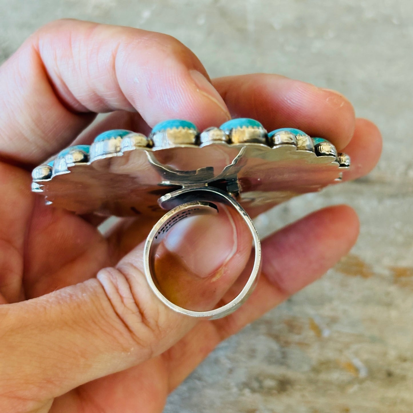 Navajo Hemerson Brown Sterling Silver & Kingman Turquoise Cluster Ring