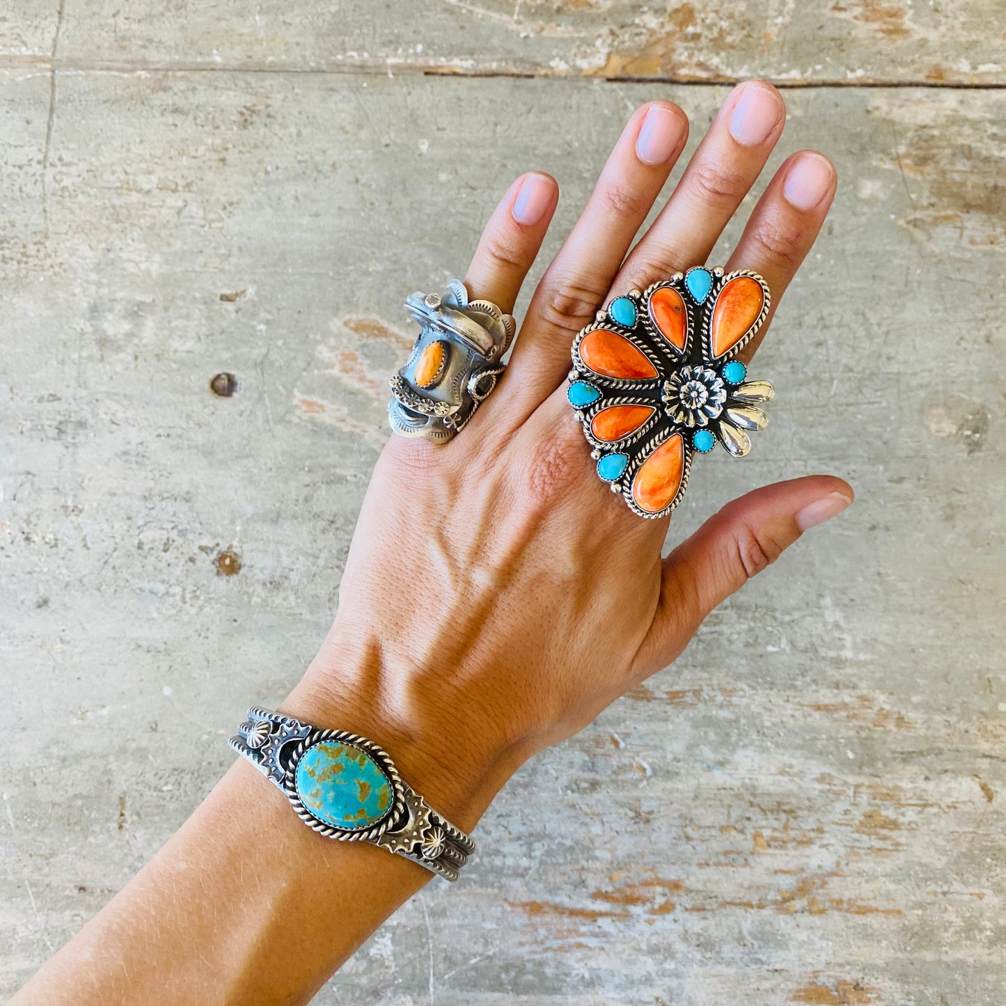 Navajo Kindale Billah Sterling Silver & Kingman Turquoise Stacker Cuff