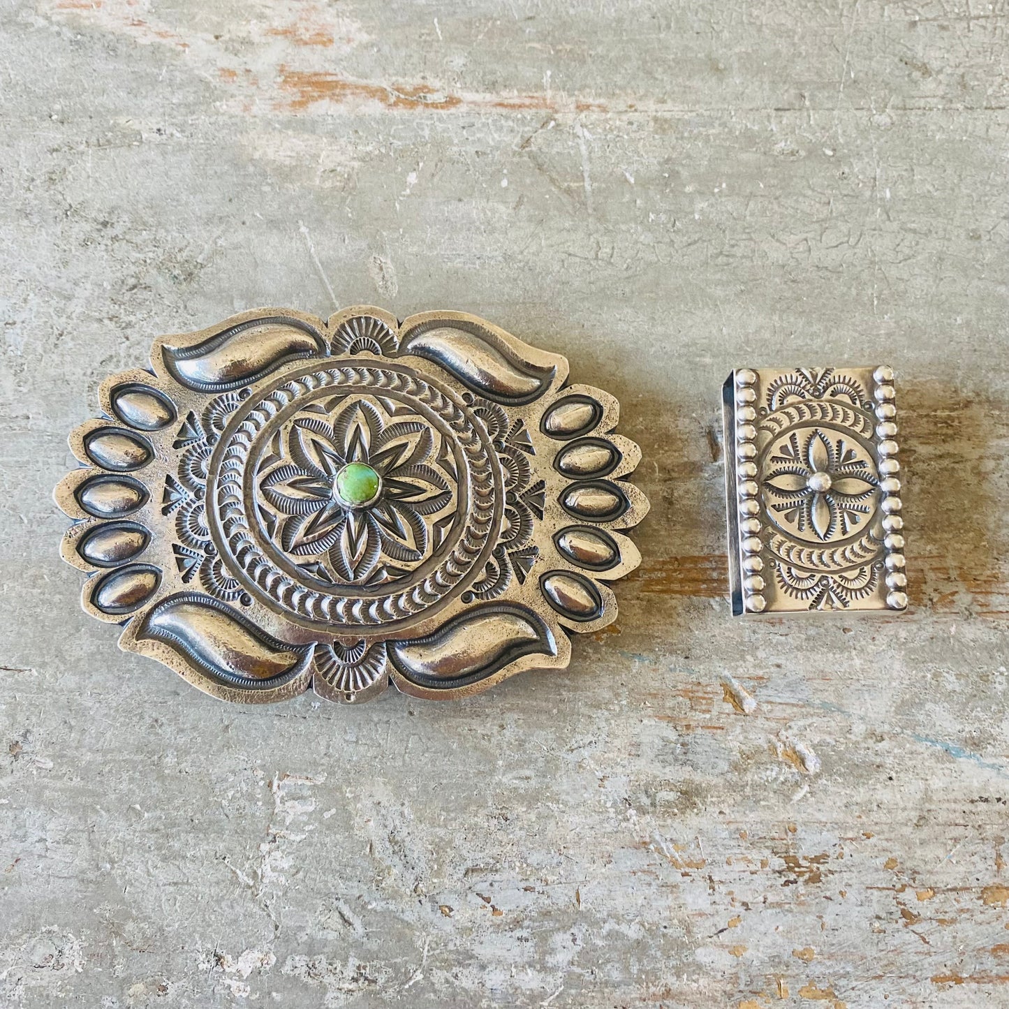 Navajo Myron Etsitty Sterling Silver & Sonoran Turquoise Belt Buckle Set