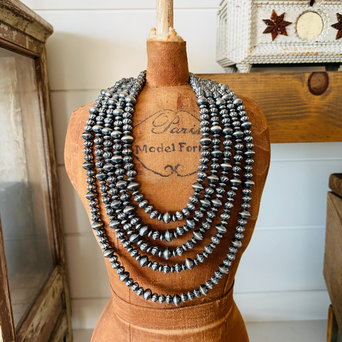 Navajo Austin Haley Sterling Silver 5mm - 9mm - 10mm Handmade Pearls Necklaces
