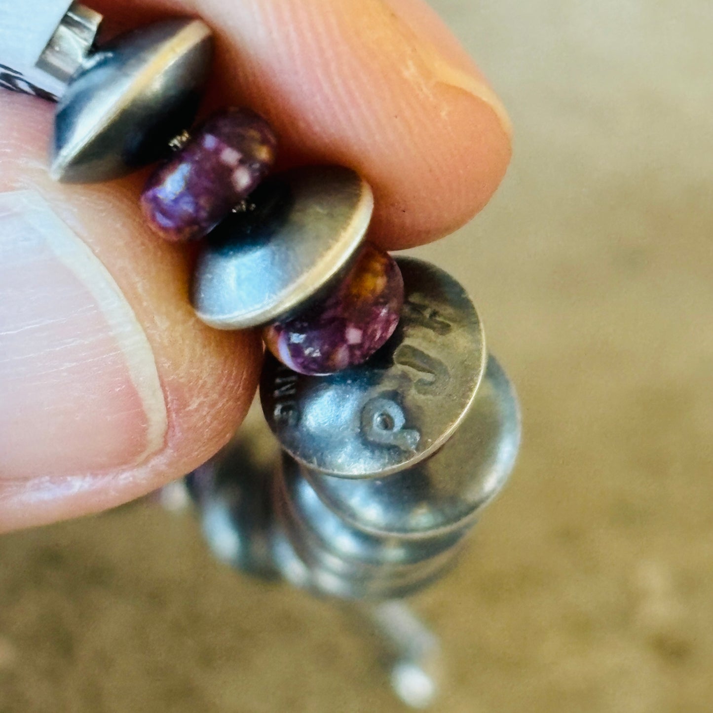 Navajo Preston Haley Sterling Silver & Purple Spiny Oyster 7mm Saucer Handmade Pearls Blossom Bracelet