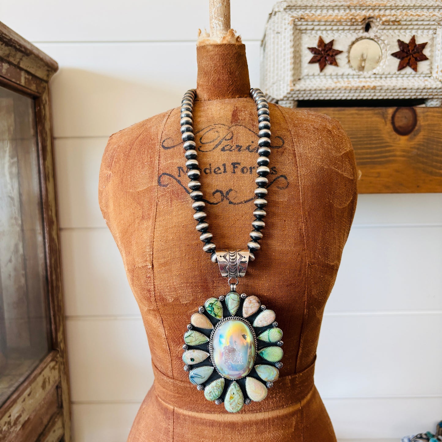Navajo Hemerson Brown Sterling Silver - Druzy & Lab Opal Pendant