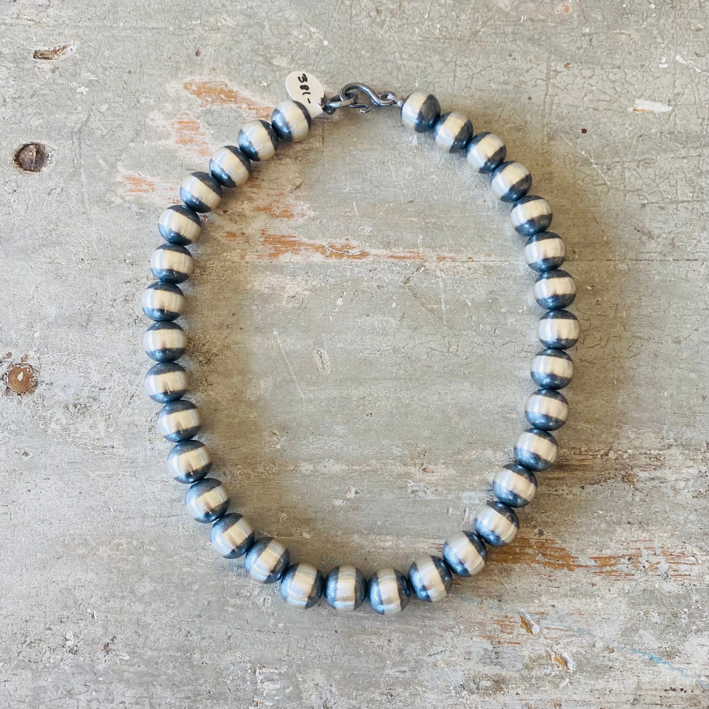 Navajo Strung Sterling Silver Machine Made 12mm Pearls Necklace
