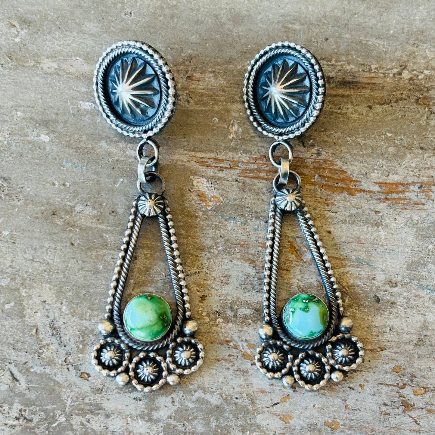 Navajo Hemerson Brown Sterling Silver & Sonoran Turquoise Earrings