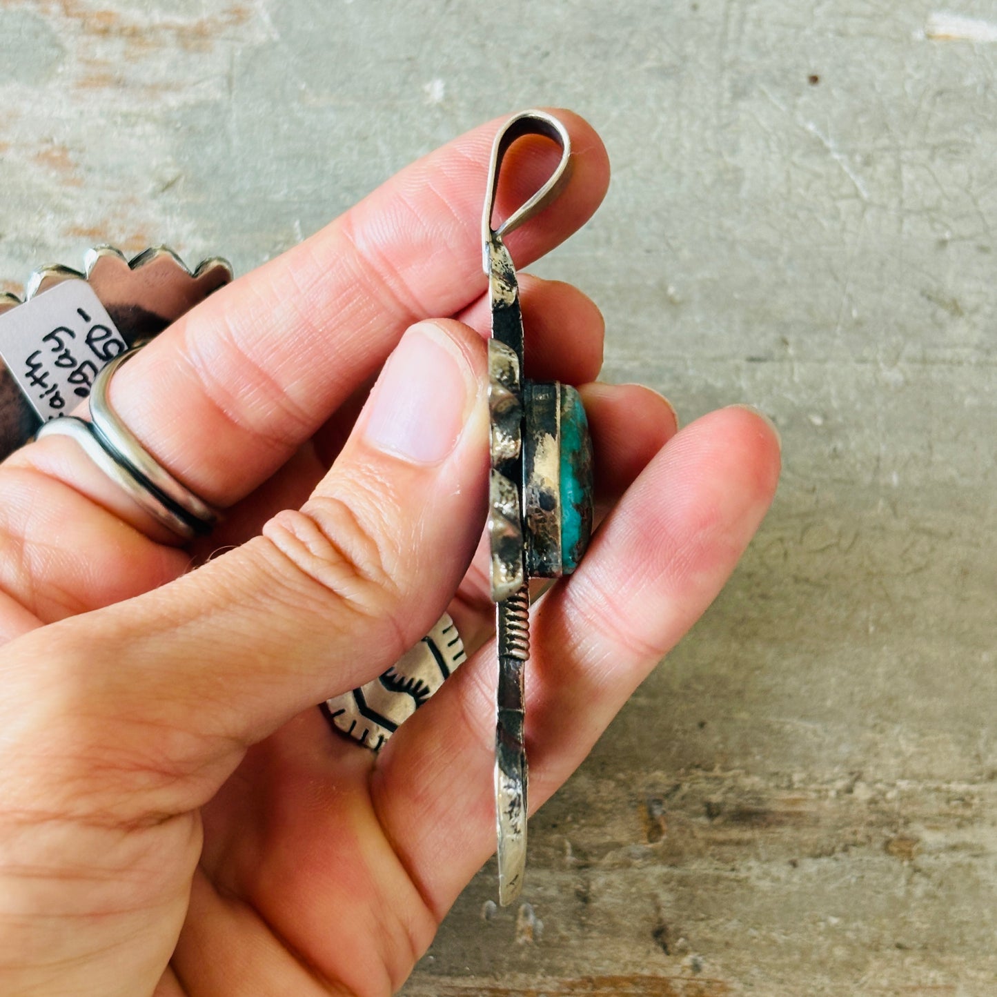 Navajo Floyd Parkhurst Sterling Silver & Bisbee Turquoise Heart Tufa Cast Pendant!