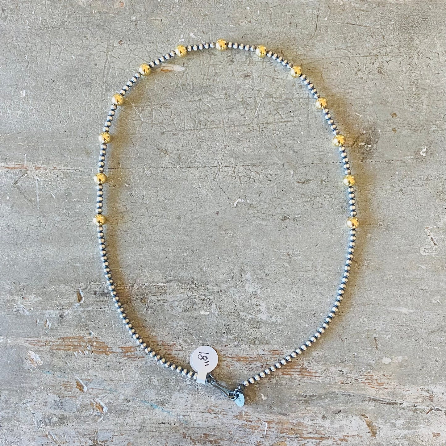 Native Strung Sterling Silver & 18k Gold Plated Alternating 3mm - 6mm Machine Made Pearls Necklace
