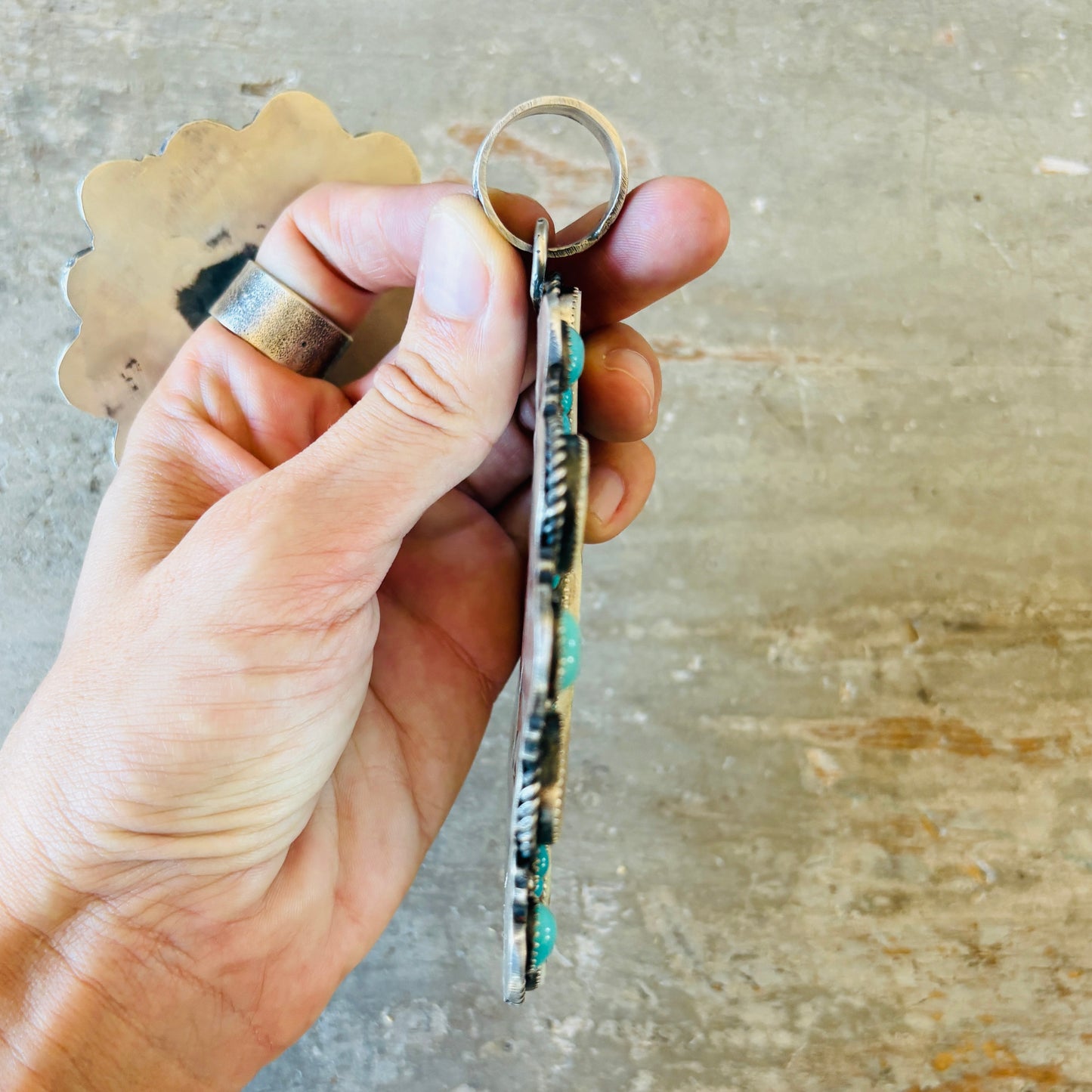 Navajo Kindale Billah Sterling Silver & Campitos Turquoise Western Pendant