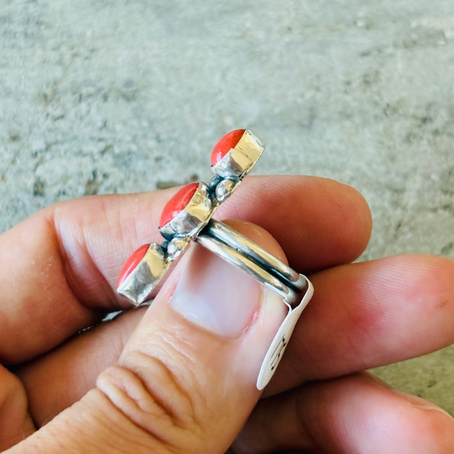 Navajo Mildred Parkhurst Sterling Silver & Red Coral Heart Ring