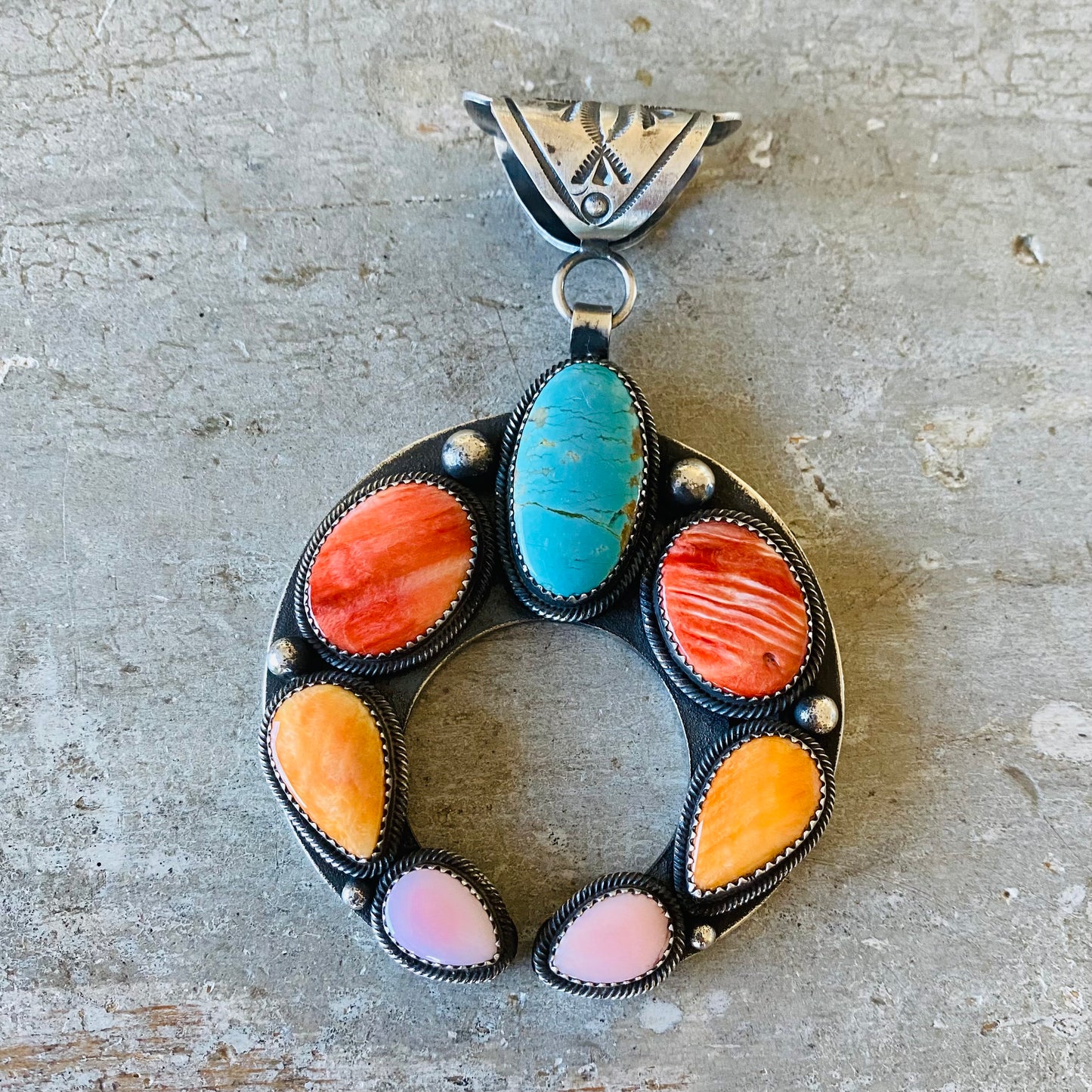 Navajo Kristen Etsitty Multi Stone Naja Pendant