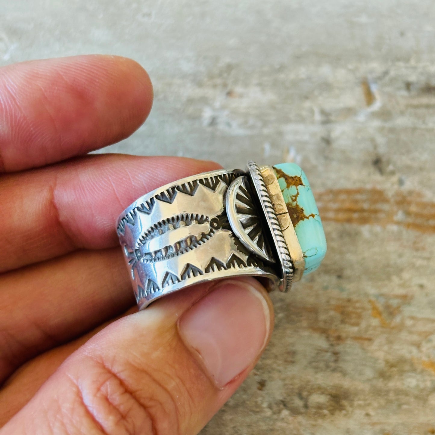 Navajo Darrell Cadman Sterling Silver & #8 Turquoise Ring