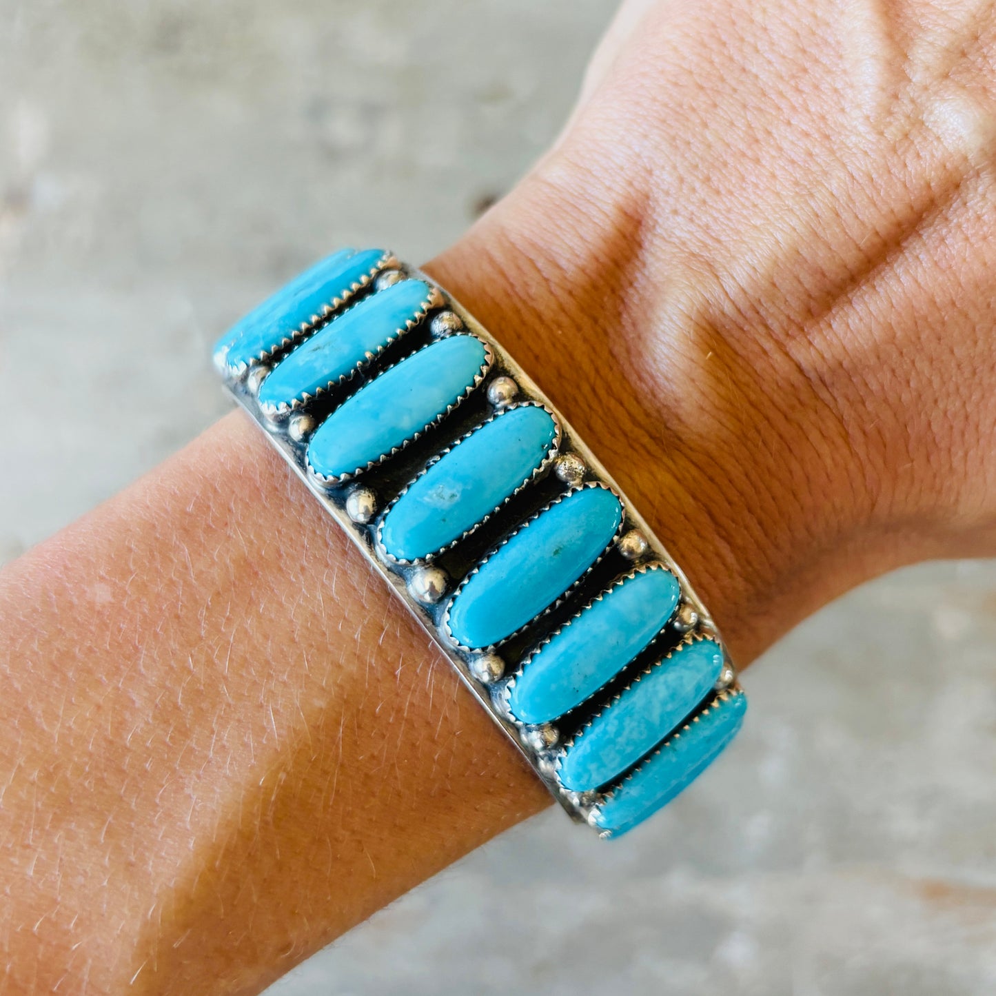 Navajo Glenn Livingston Sterling Silver & Whitewater Kingman Statement Cuff