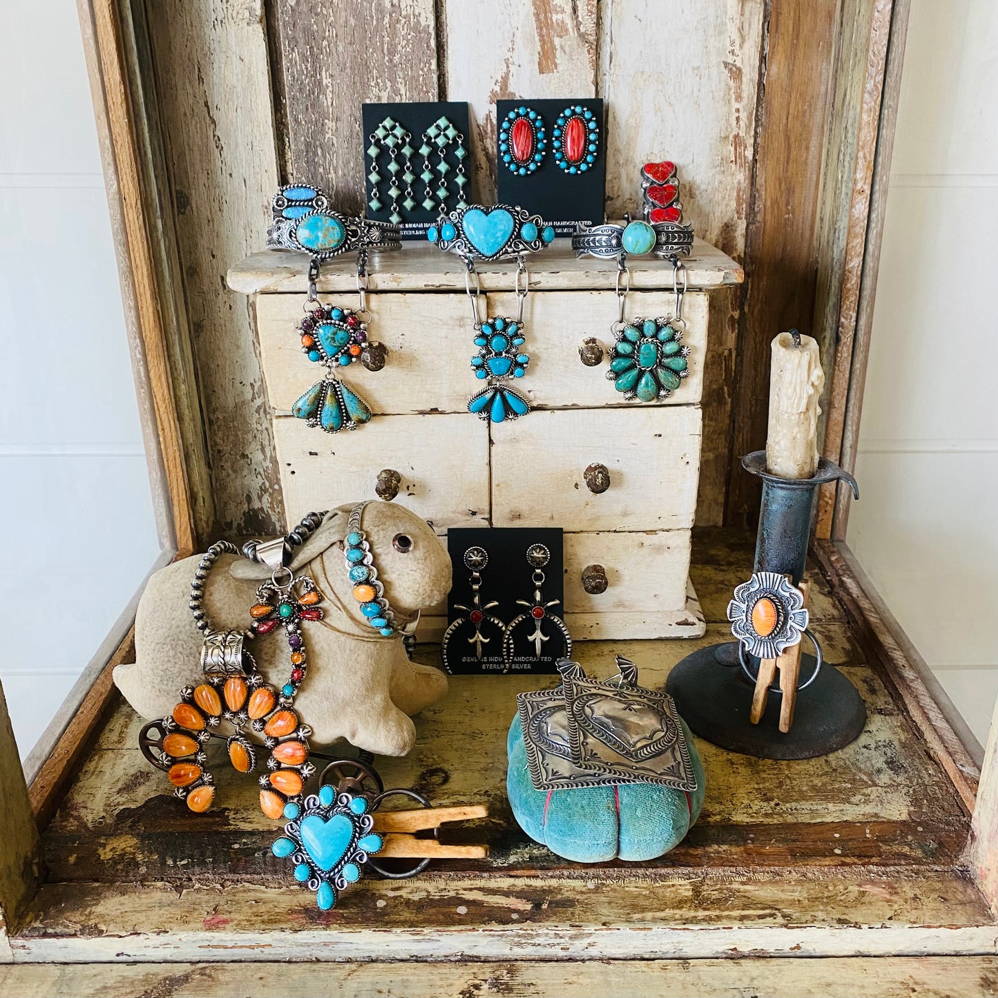 Navajo Lorenzo & Jerilyn Chee Sterling Silver & Campitos Turquoise Heart Cuff
