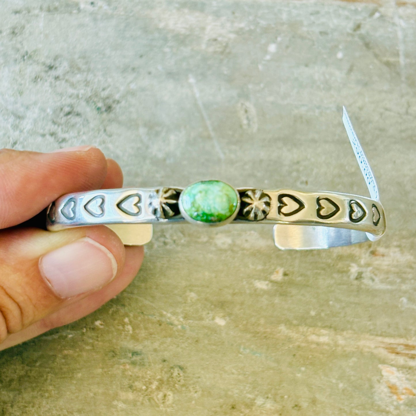 Navajo Darrell Cadman Sterling Silver & Sonoran Turquoise Hearts Stacker Cuff