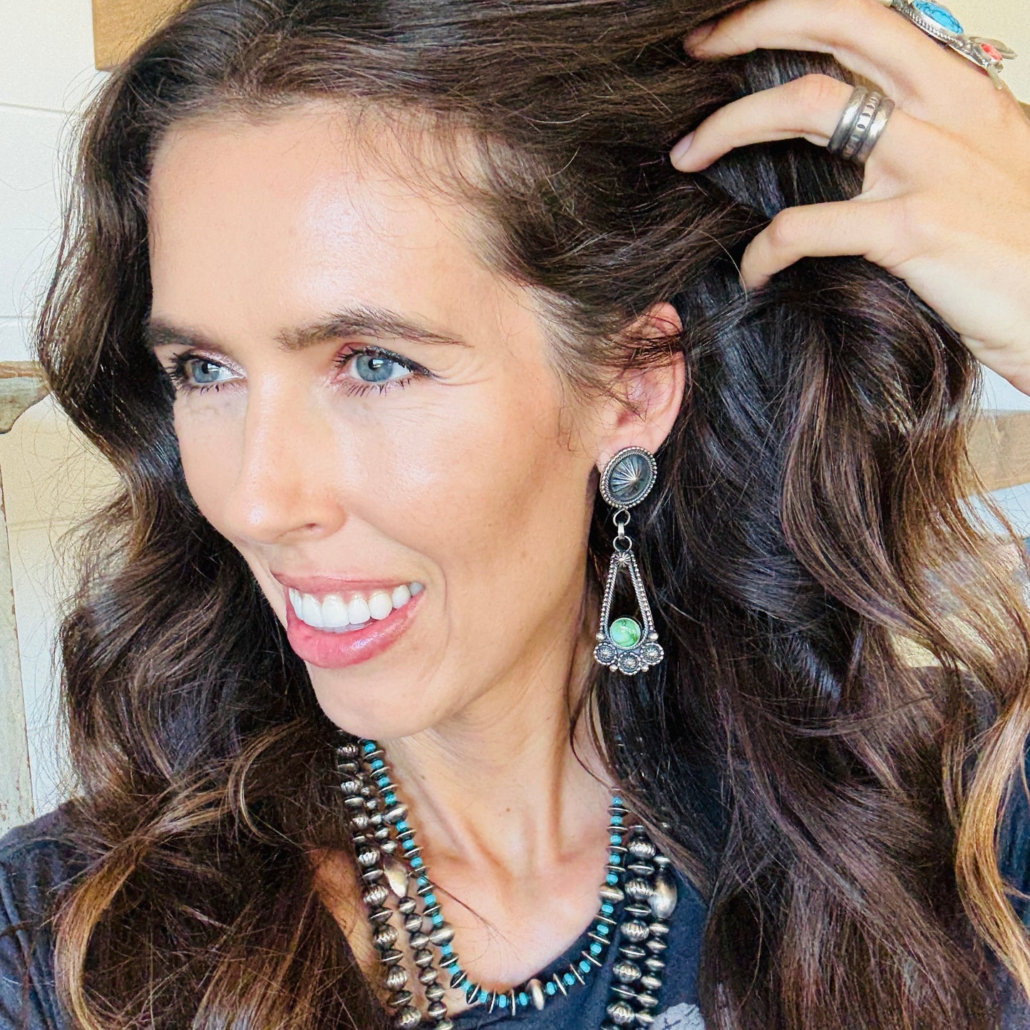 Navajo Hemerson Brown Sterling Silver & Sonoran Turquoise Earrings