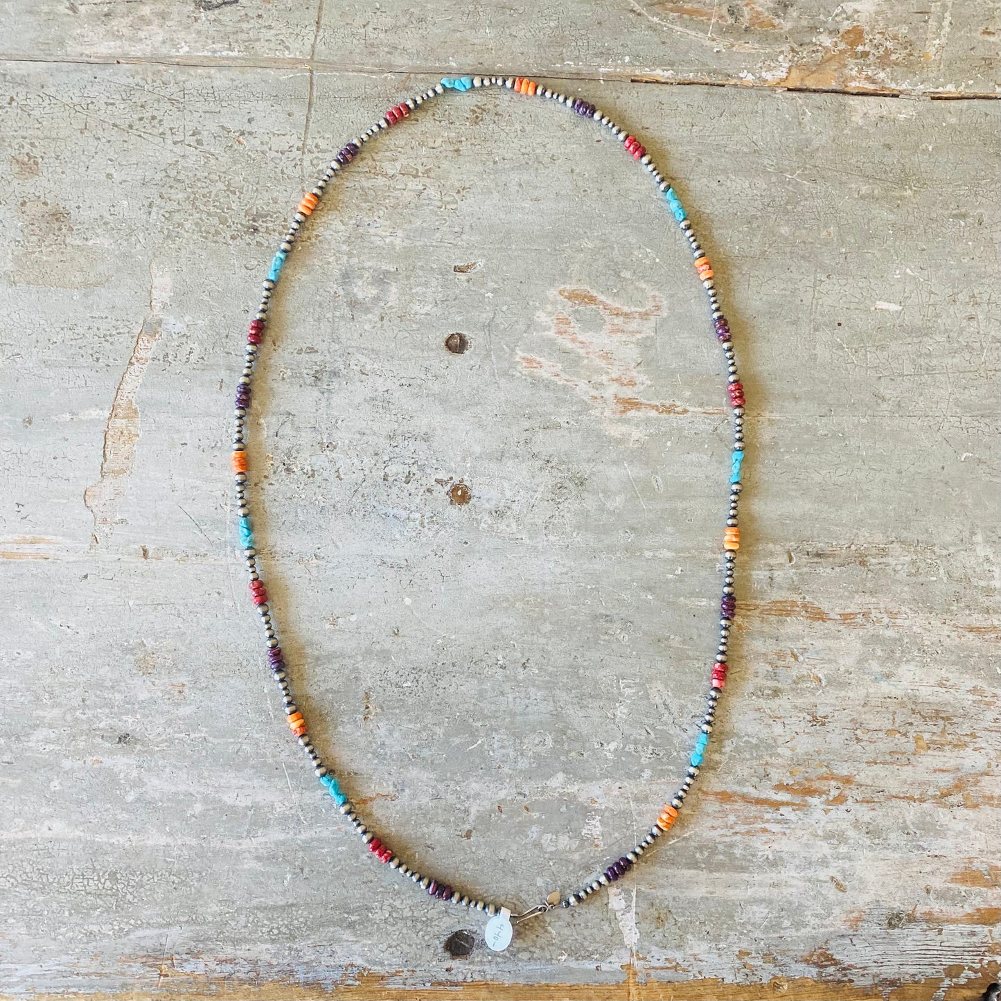 Navajo Strung Sterling Silver Machine Made Fiesta Pearls Necklace