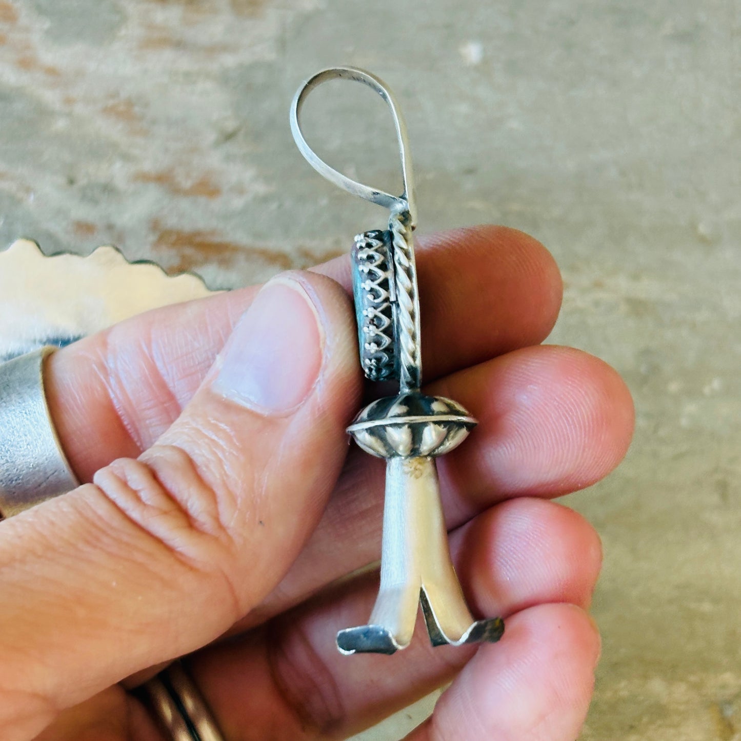 Navajo Chris Etsitty Sterling Silver & Bisbee Turquoise Blossom Pendant