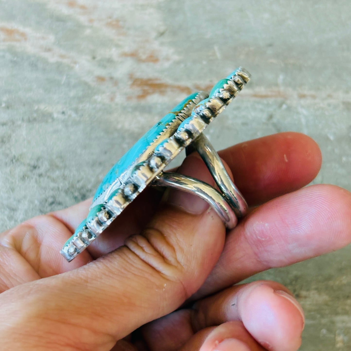 Navajo Marcus Chavez Sterling Silver & Multi Turquoise Cluster Ring