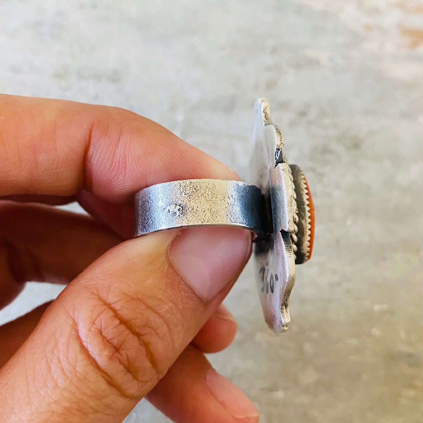 Navajo Kindale Billah Sterling Silver & Orange Spiny Oyster Ring