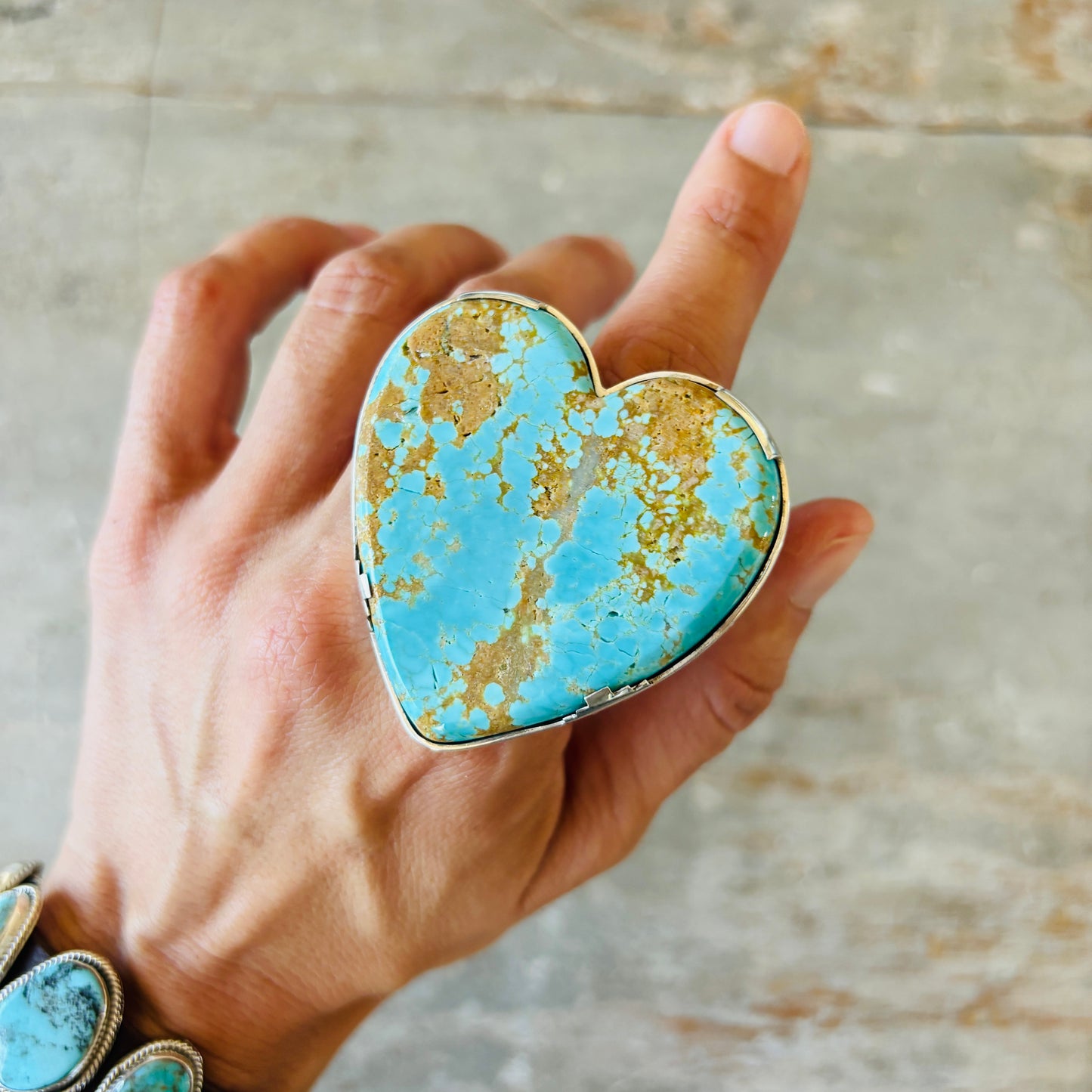 Navajo Langston Thompson Sterling Silver & Kingman Turquoise Heart Ring