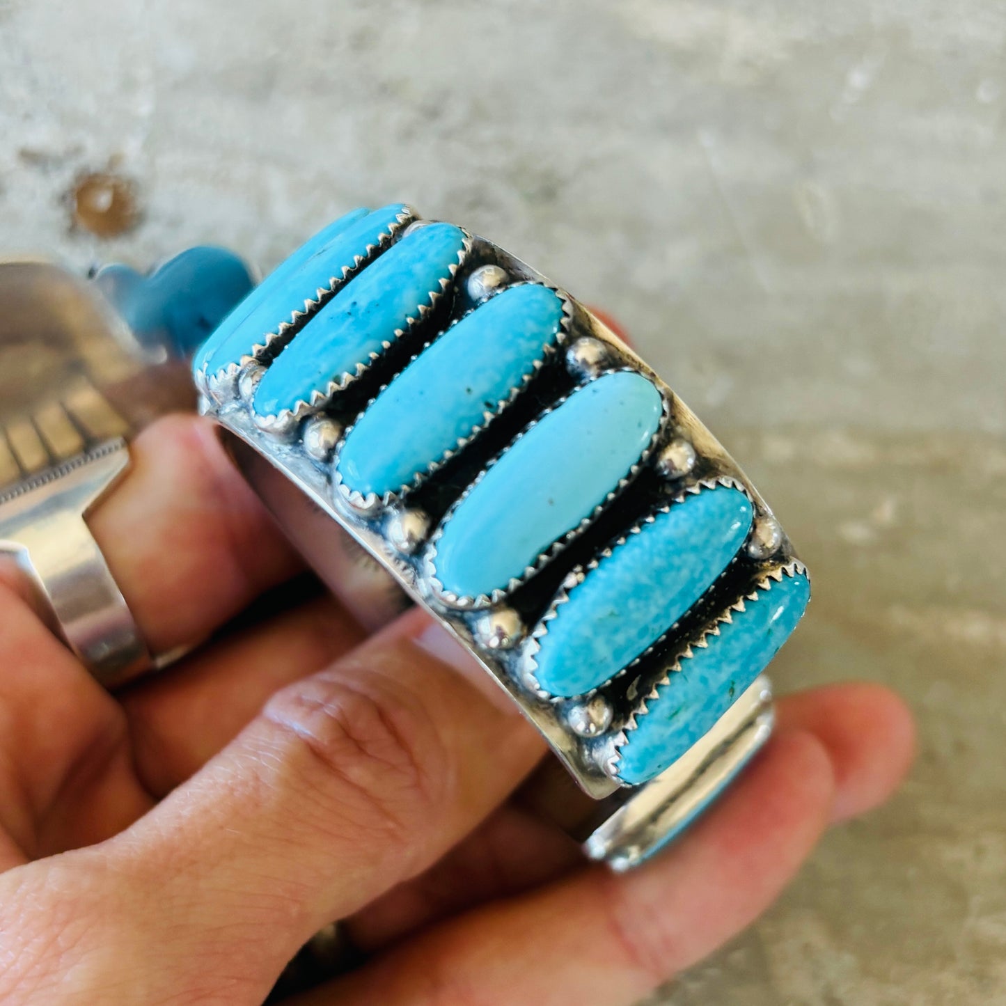 Navajo Glenn Livingston Sterling Silver & Whitewater Kingman Statement Cuff
