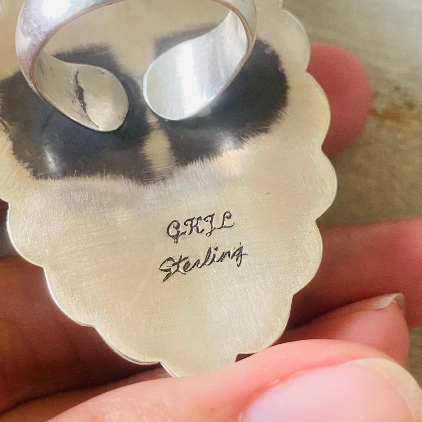 Navajo Glenn Livingston Sterling Silver & Turquoise Shadowbox Ring