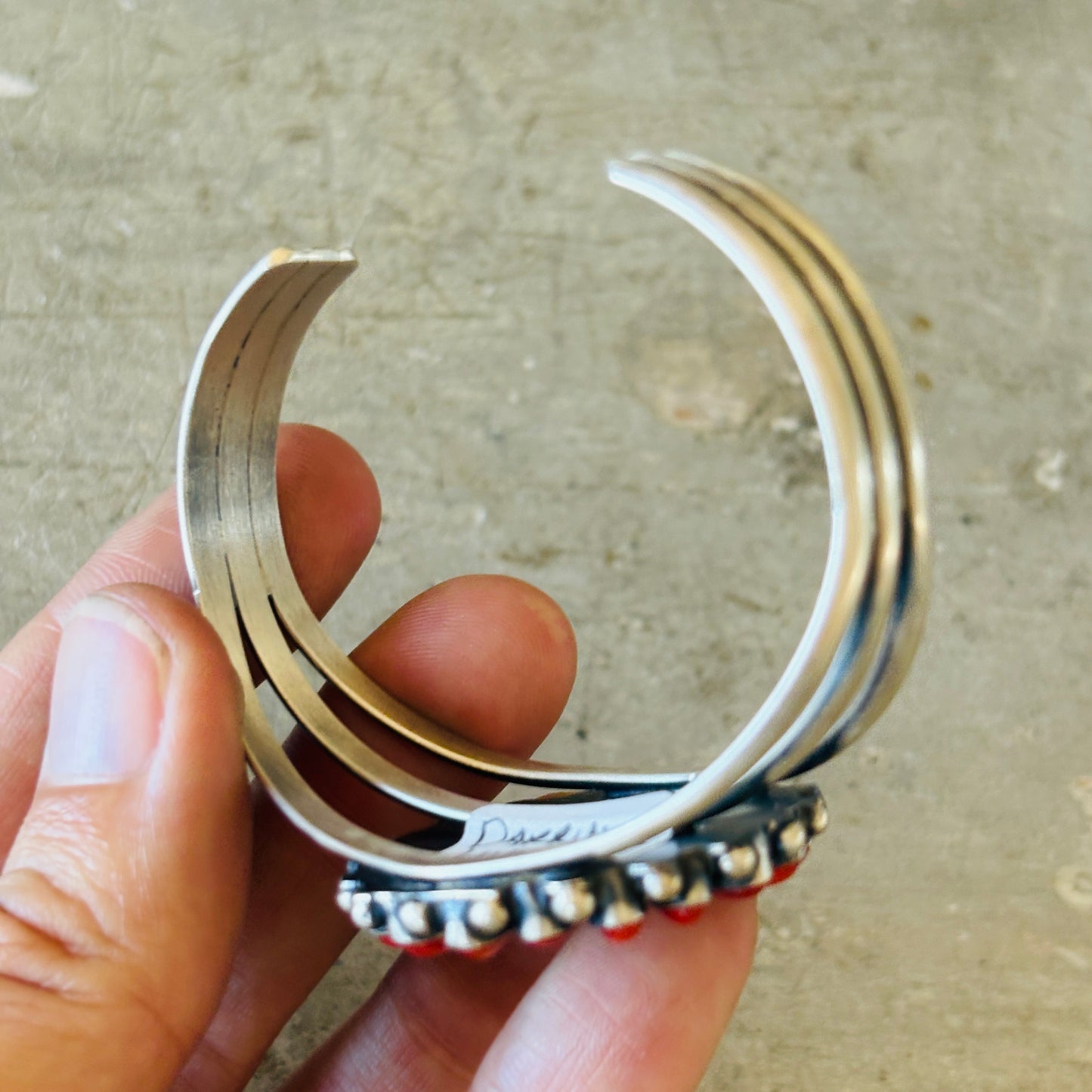 Navajo Darrin Livingston Sterling Silver & Red Coral Coin Cuff