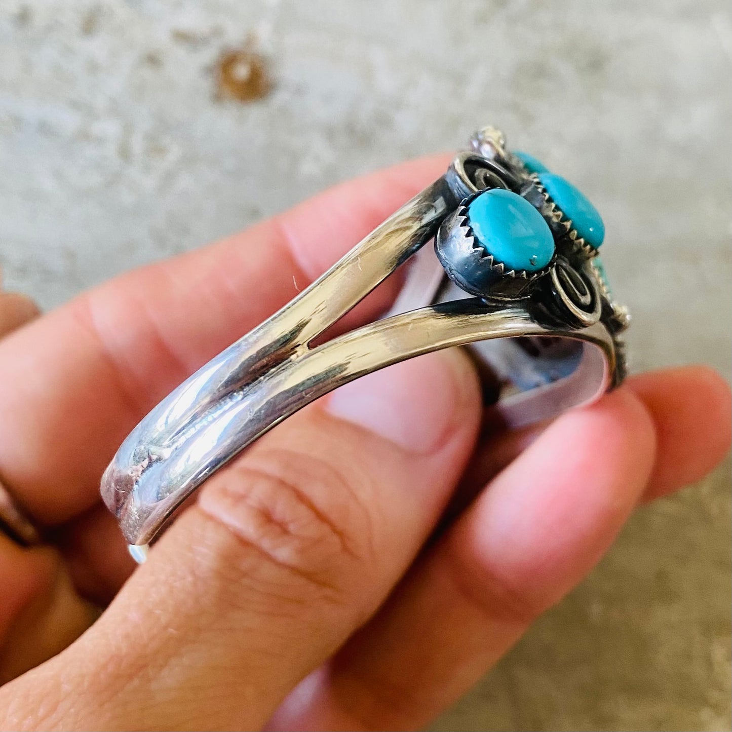 Navajo Lorenzo & Jerilyn Chee Sterling Silver & Campitos Turquoise Heart Cuff