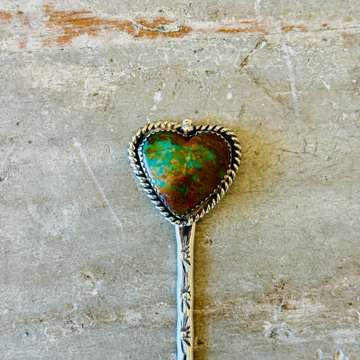 Navajo Lorenzo Ariviso Sterling Silver & Pilot Mountain Turquoise Heart Hair Pin