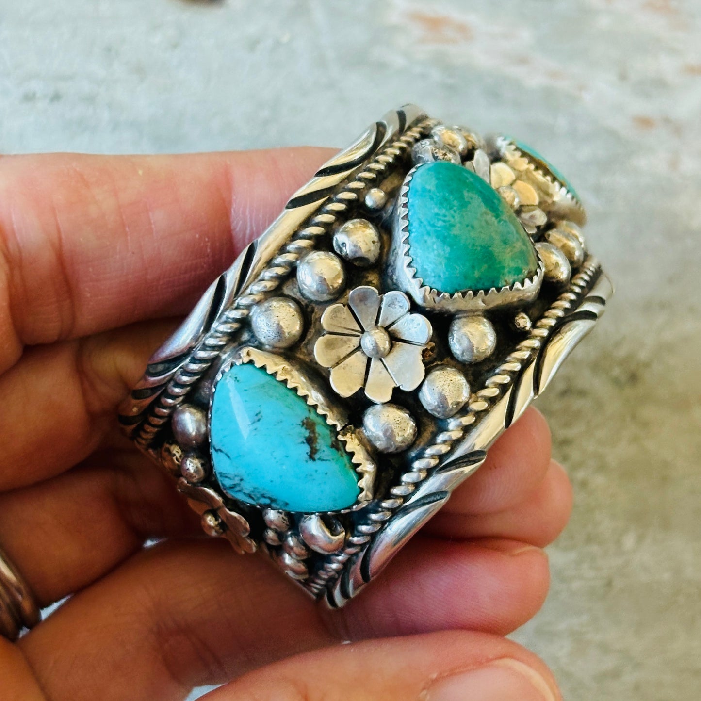Navajo Jimmie Yazzie Sterling Silver & Royston Turquoise Stacker Cuff