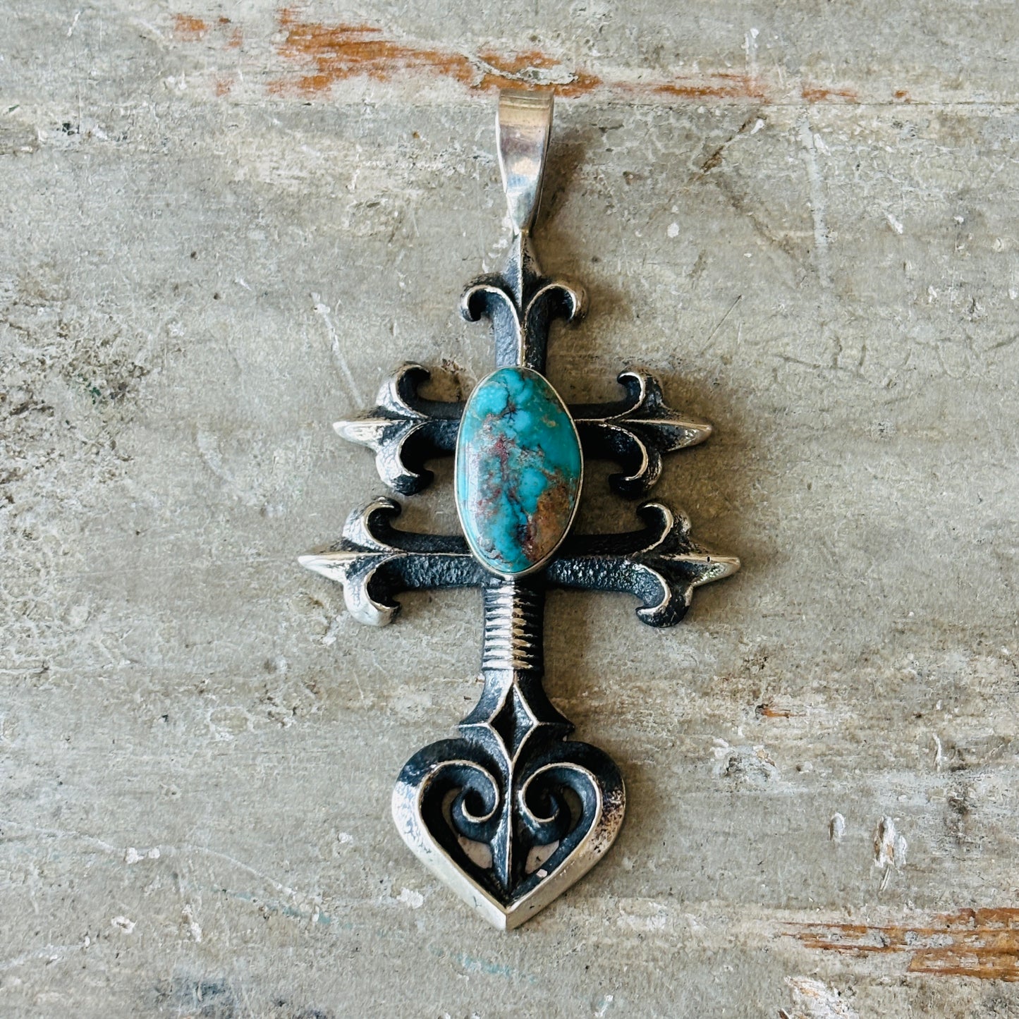 Navajo Floyd Parkhurst Sterling Silver & Bisbee Turquoise Heart Tufa Cast Pendant!