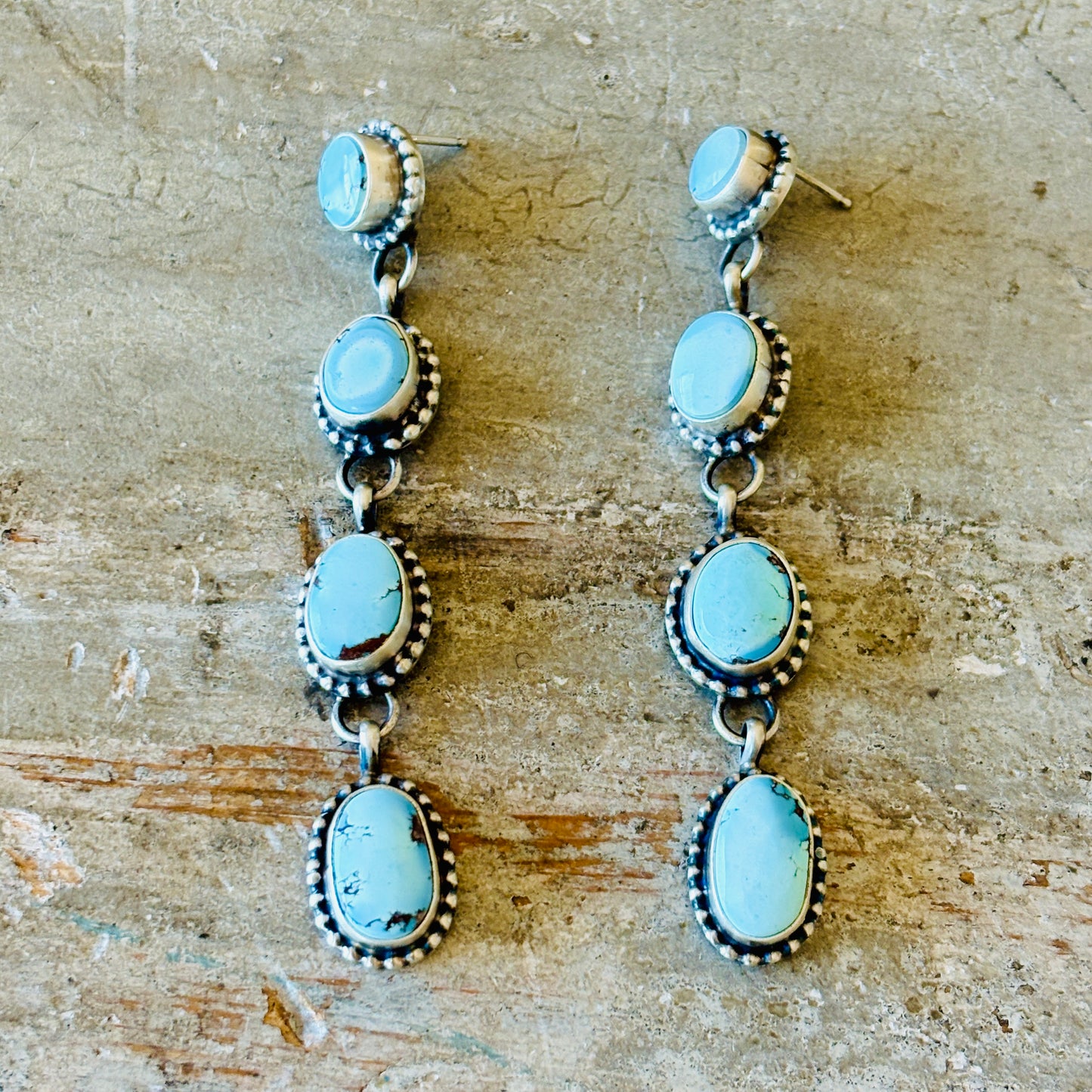 Navajo Signed Sterling Silver & Golden Hills Turquoise Earrings