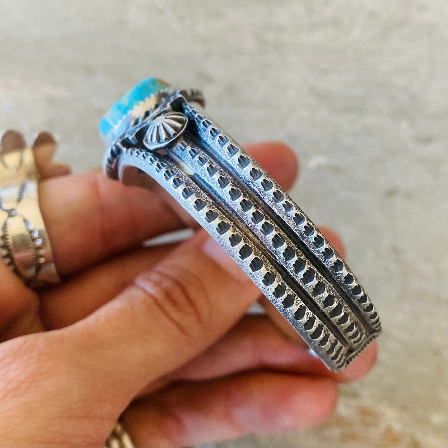 Navajo Kindale Billah Sterling Silver & Kingman Turquoise Stacker Cuff