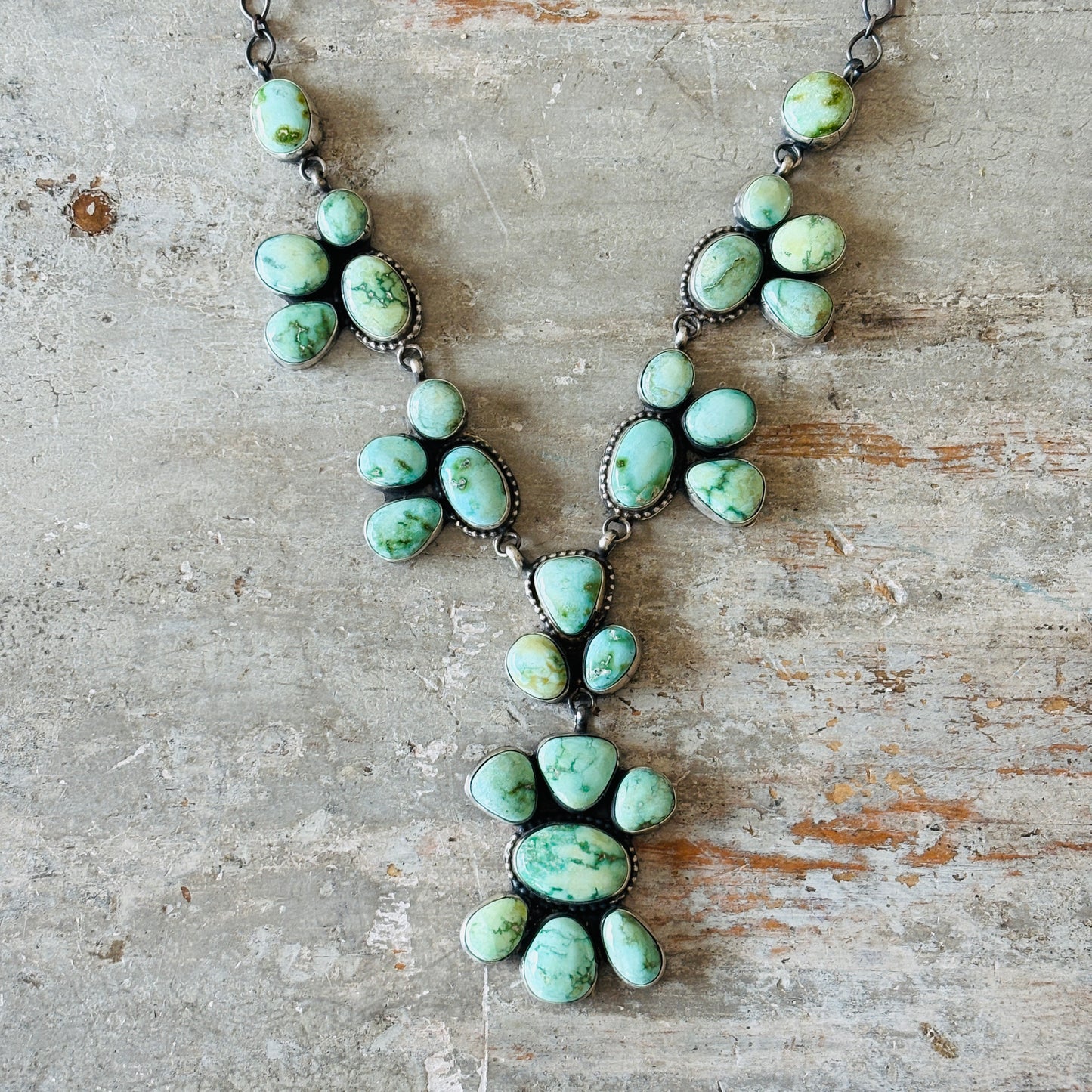 Navajo Pansy Johnson Sterling Silver & Carico Lake Turquoise Lariat Necklace Set