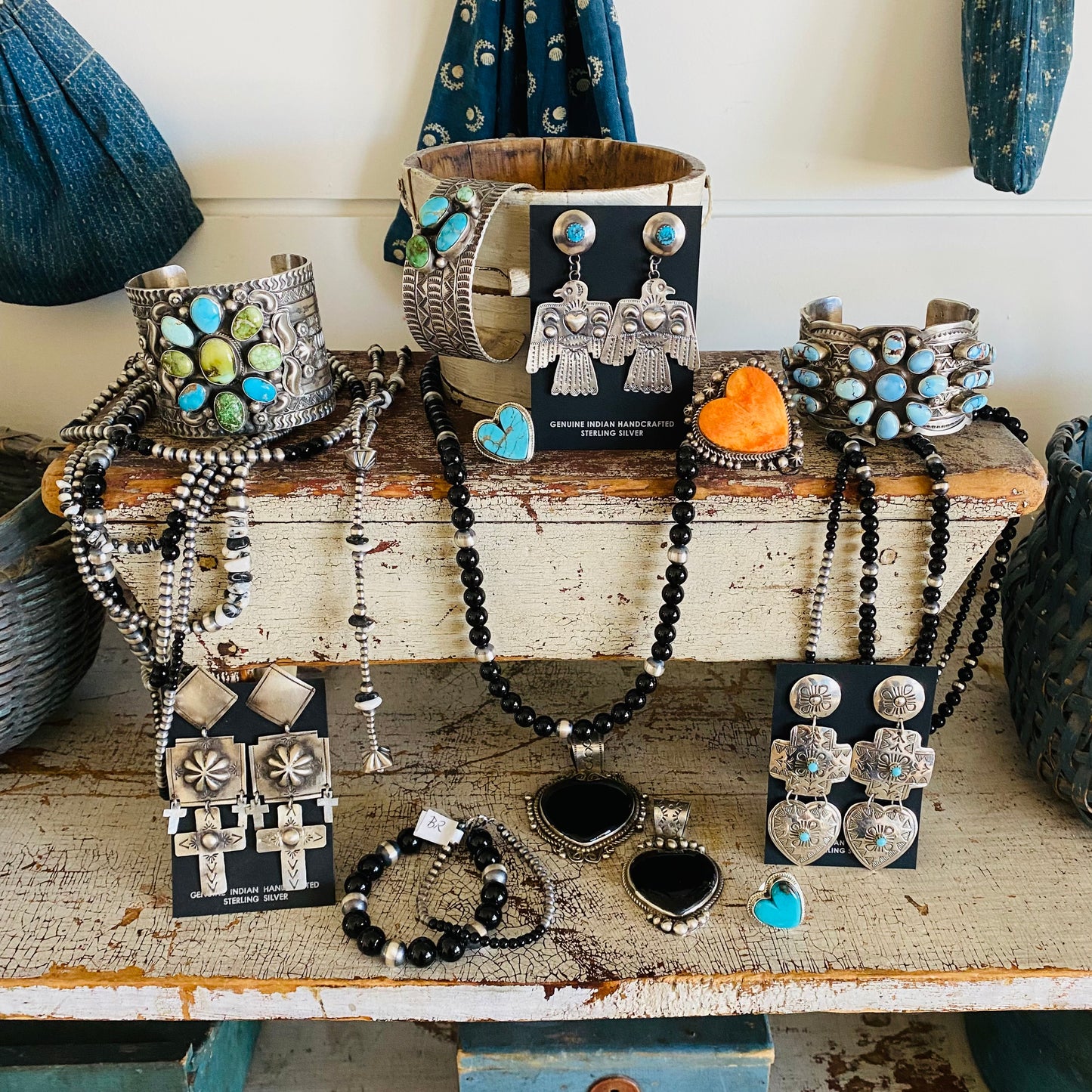 Navajo Strung Sterling Silver Machine Made Pearls & Black Onyx Beaded Bracelet