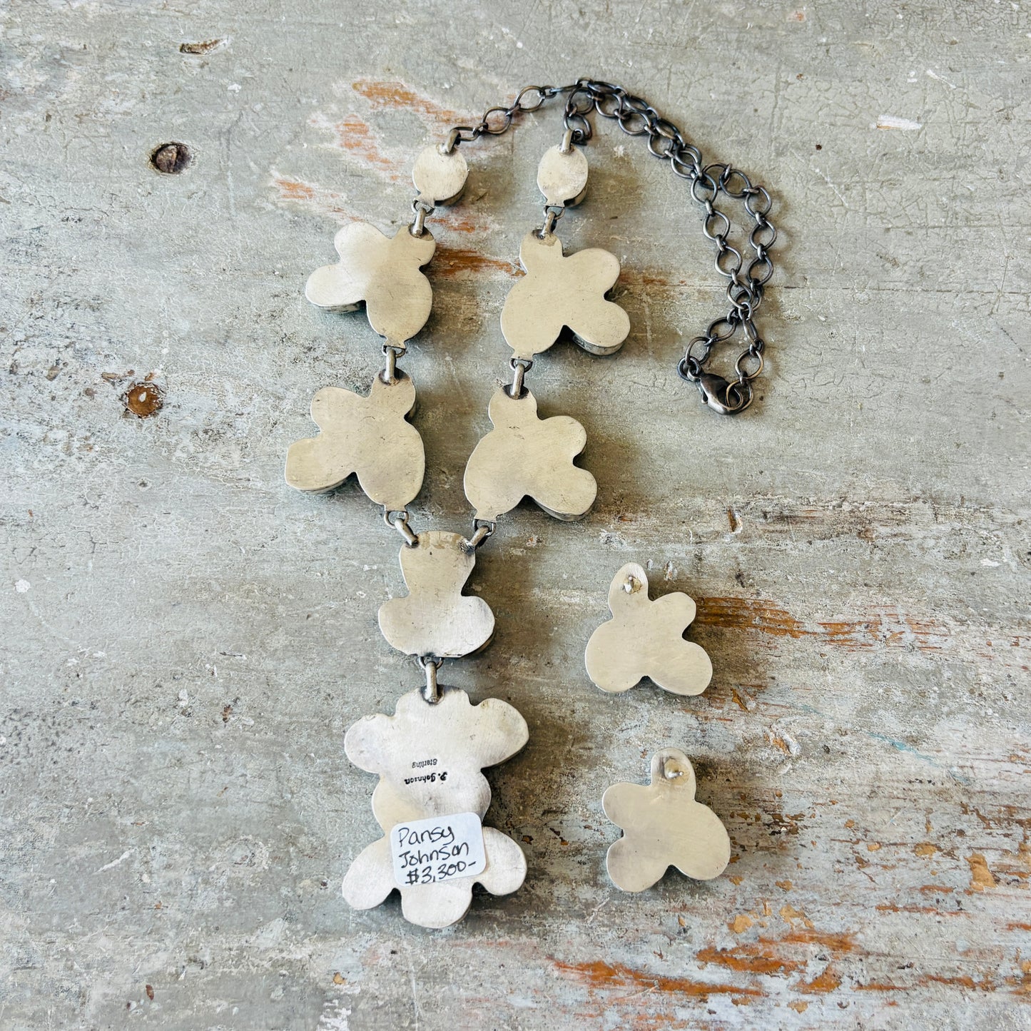 Navajo Pansy Johnson Sterling Silver & Carico Lake Turquoise Lariat Necklace Set