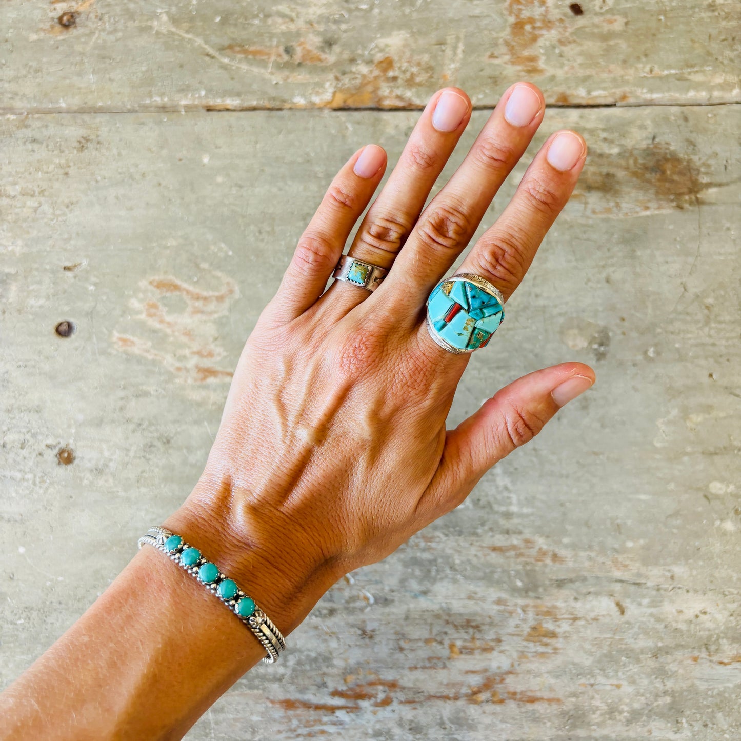 Navajo James King Sterling Silver & Turquoise Stacker Cuff